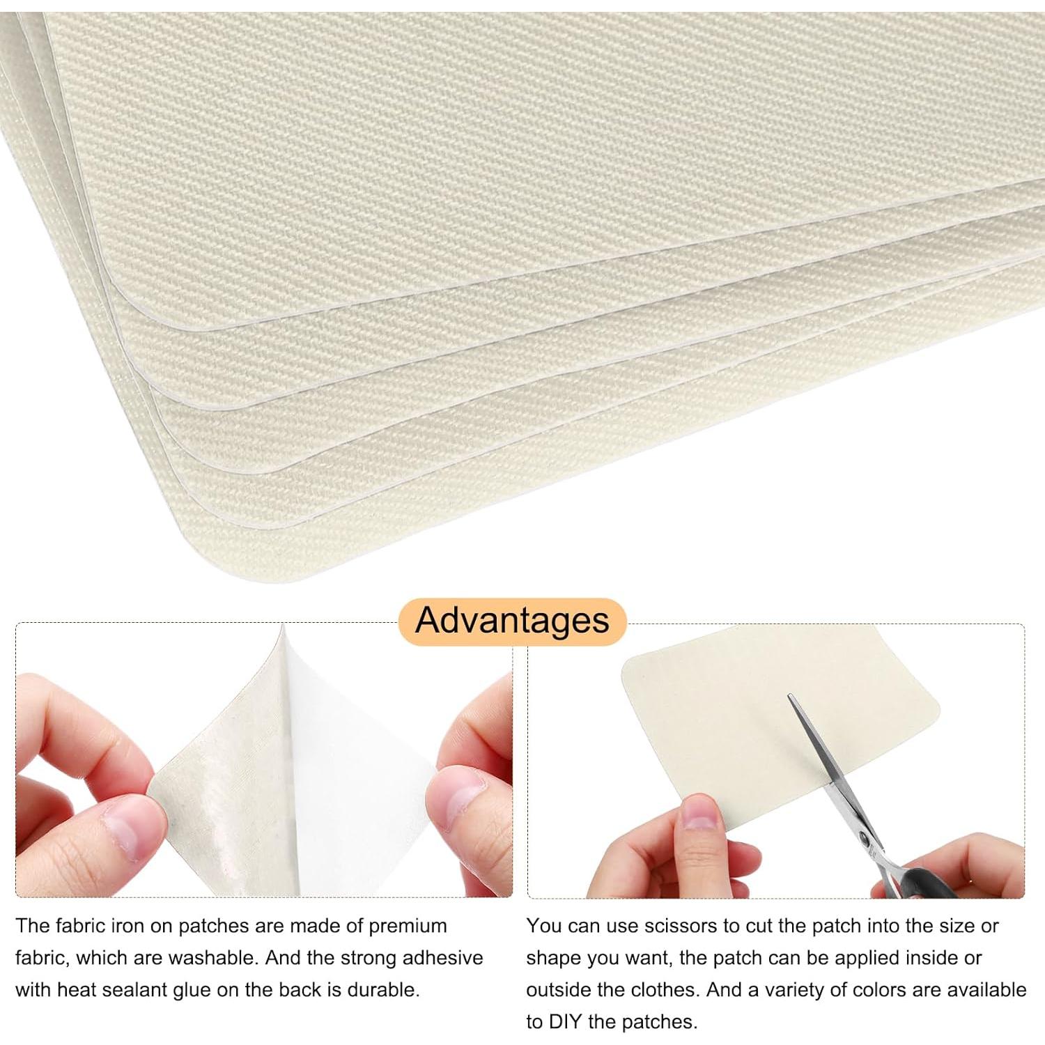 MECCANIXITY 6 Pcs Iron on Patches Fabric Repair Patch 4"x3" Patches for Clothes Iron on Patches for Jeans, Bags, Sofa,Tent Light Beige
