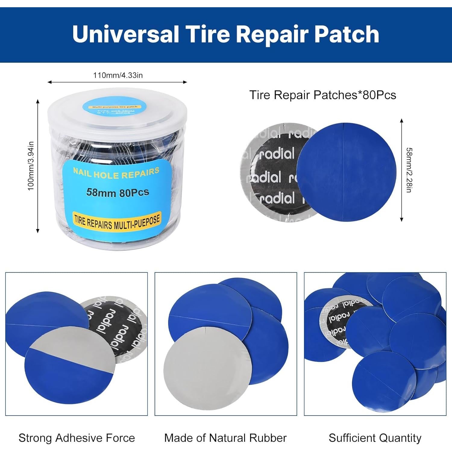 Parche de Reparación de Neumáticos WAONIQ 58mm - 80 Piezas