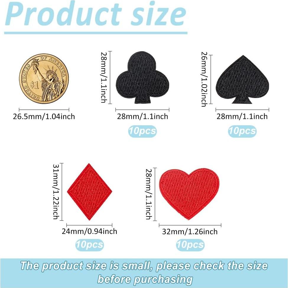 FINGERINSPIRE 40 Parches Bordados de Cartas de Juego