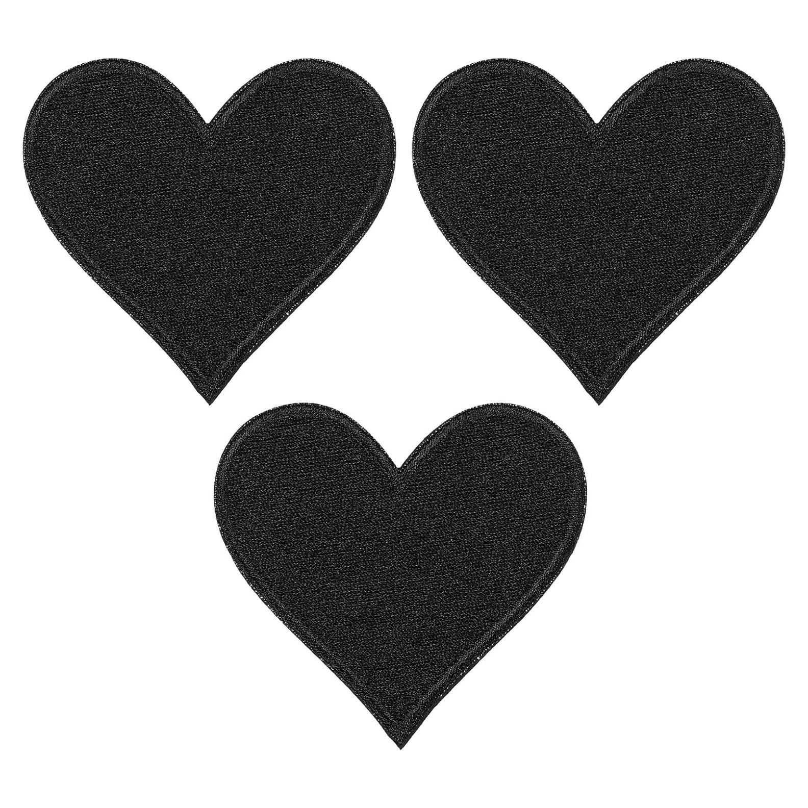 Parche Termoadhesivo Bordado Corazón Negro PATIKIL - 3 Piezas