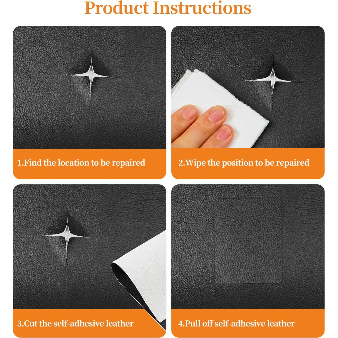 Parche de Reparación de Cuero Autoadhesivo CHENGZHG Negro 44cm x 2m