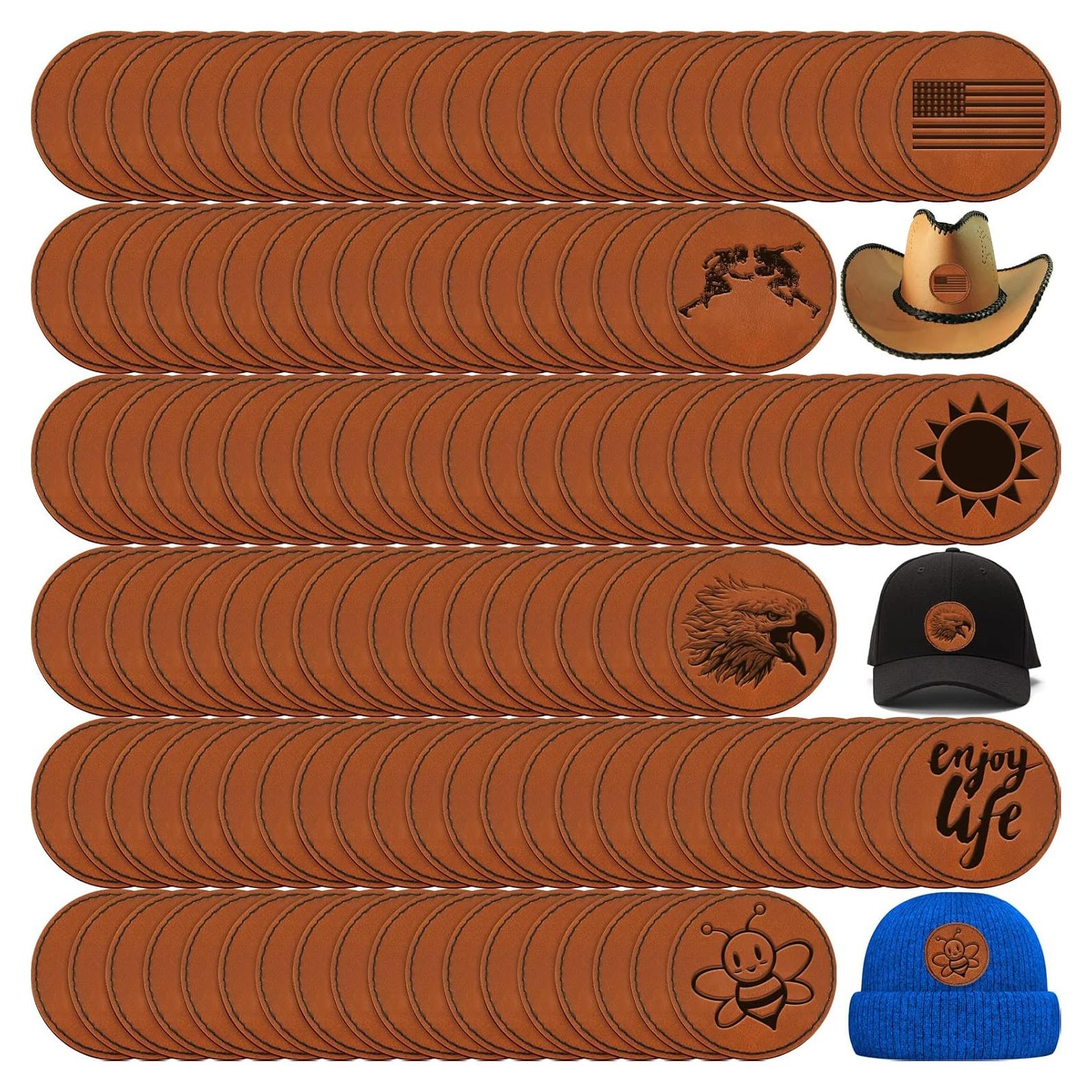 100 Parches Redondos de Cuero PU Marrón Dunzy 6.3 cm Adhesivos