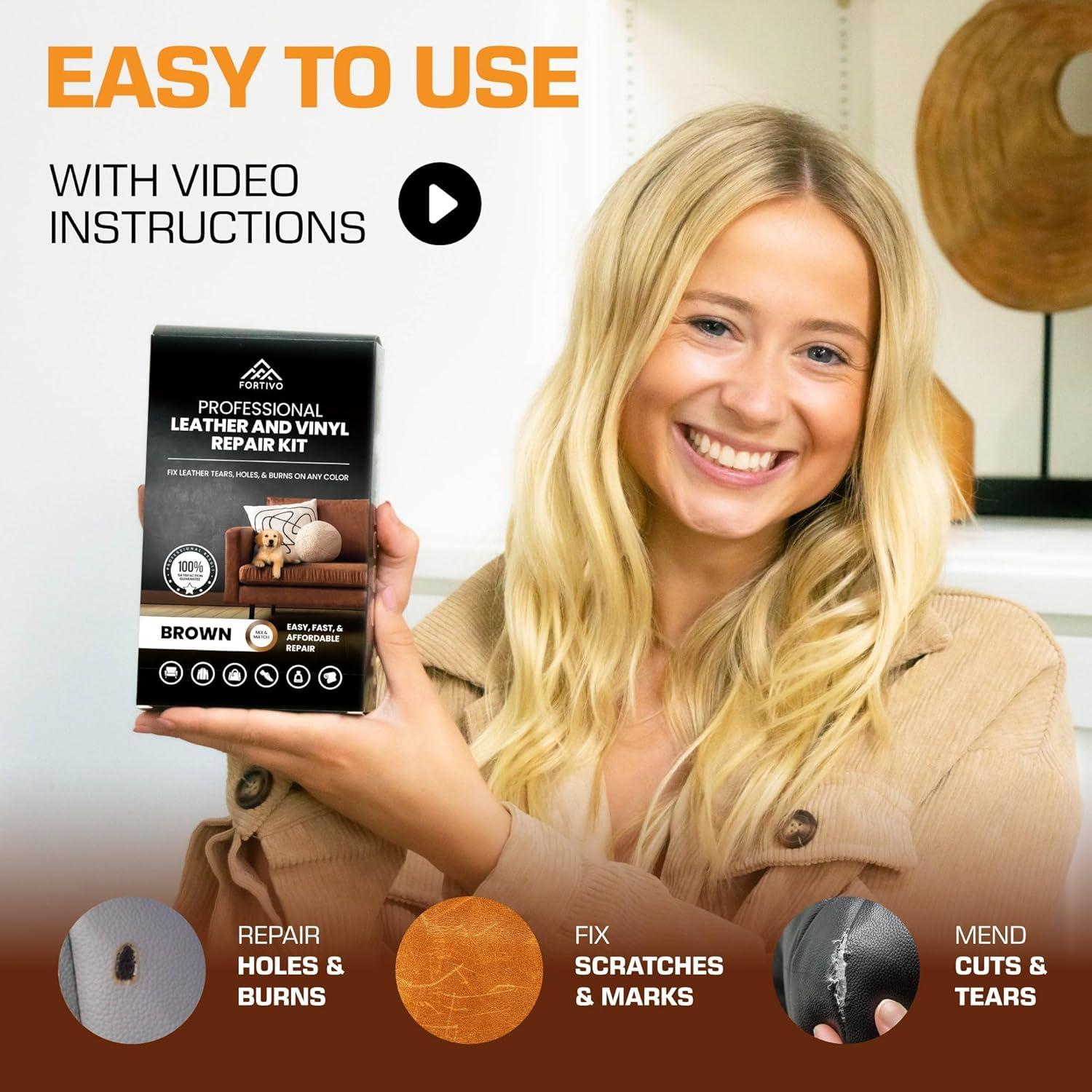 Kit de Reparación de Vinilo Marrón FORTIVO - Gel para Cuero y Muebles