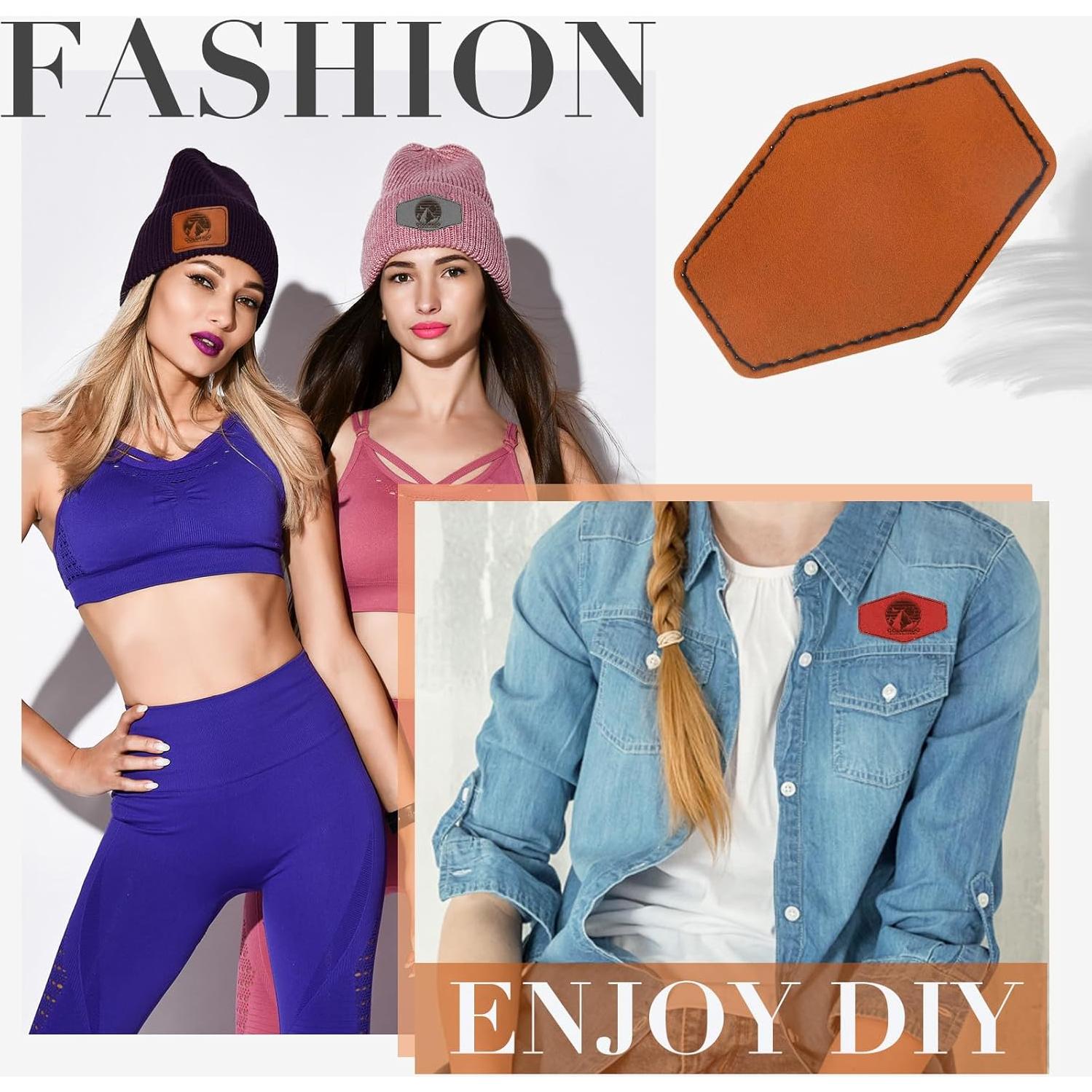 60 Parches Hexagonales de Cuero Sintético Huhumy 7.62x5.08cm