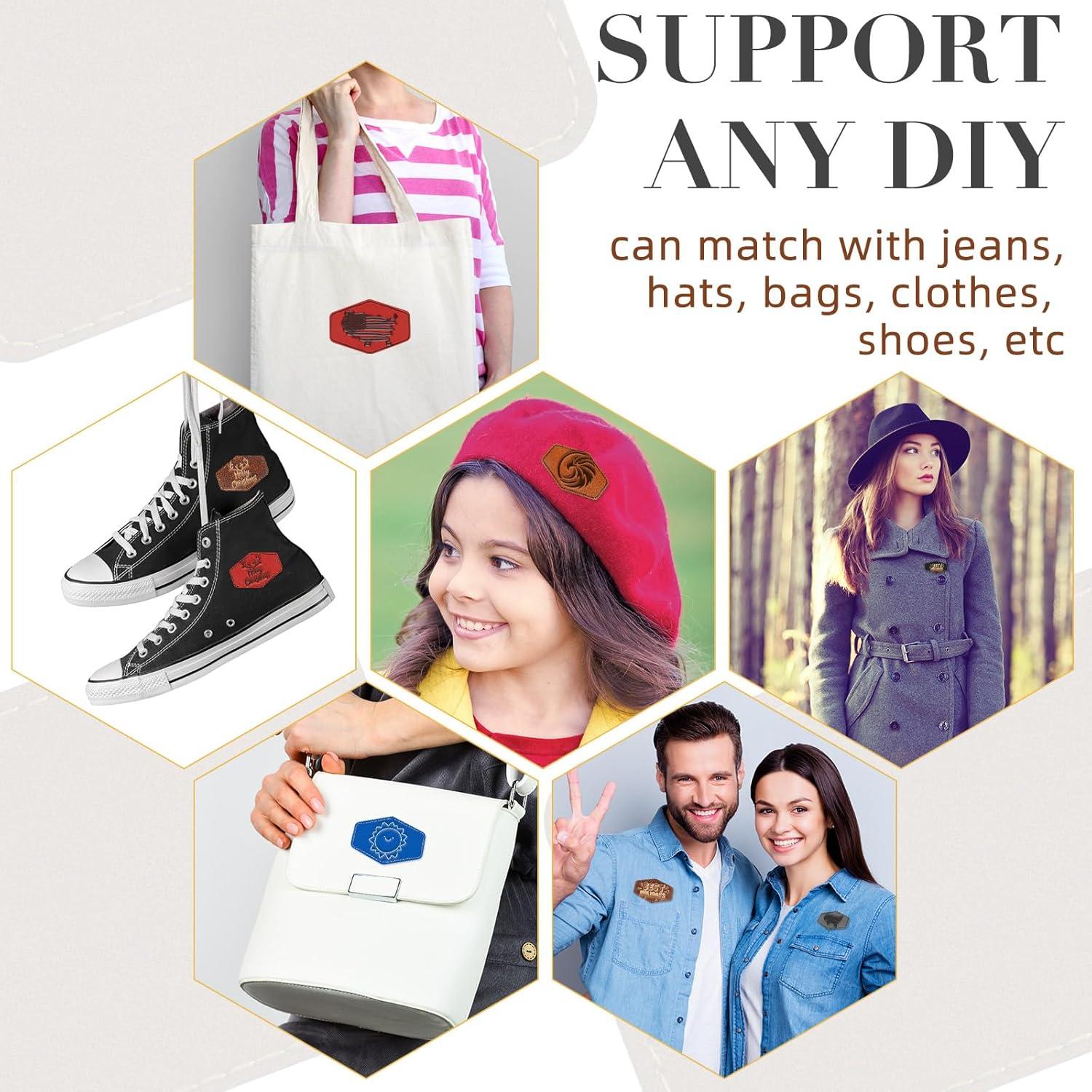 60 Parches Hexagonales de Cuero Sintético Huhumy 7.62x5.08cm