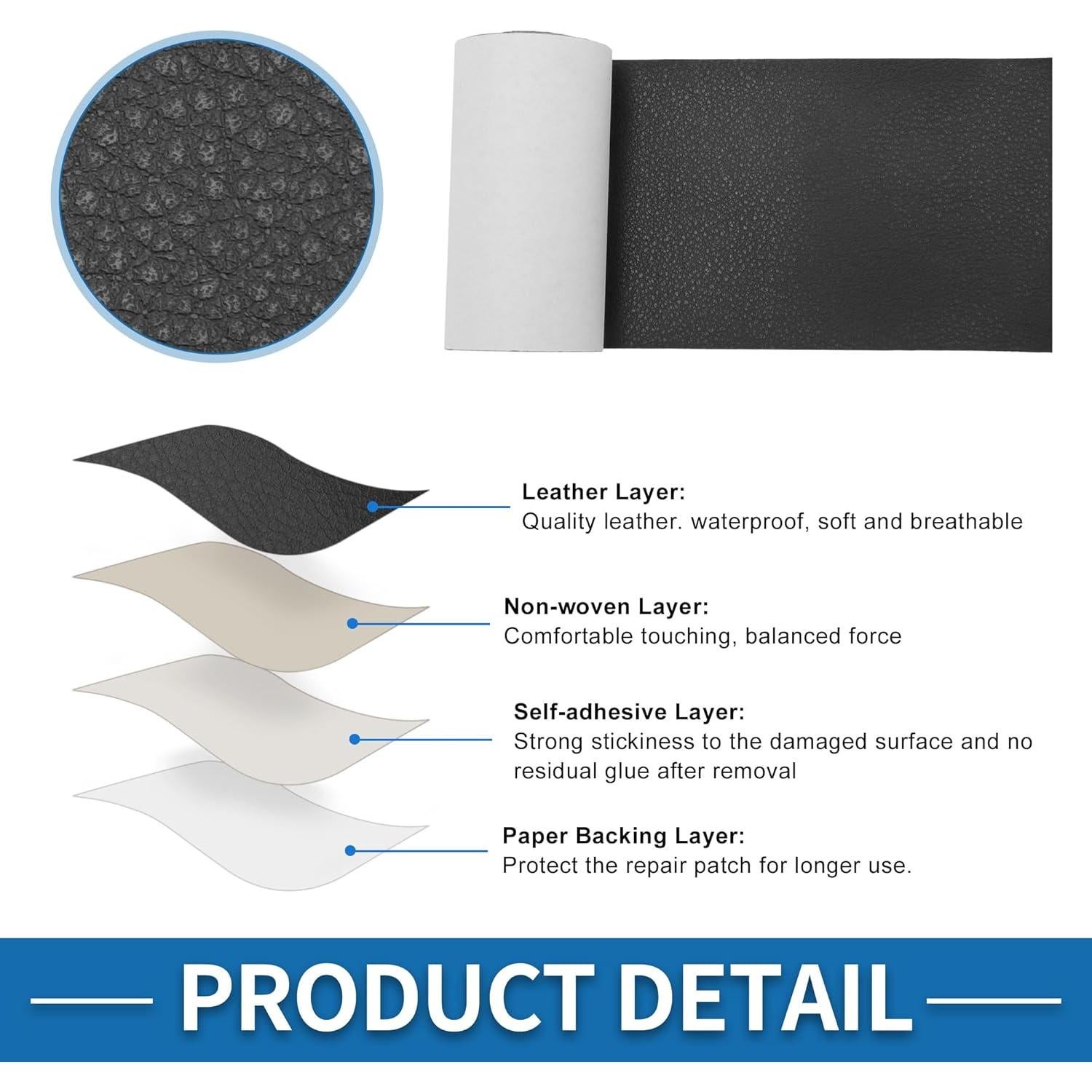 Parche de Reparación de Cuero Autoadhesivo A ABSOPRO 8x152cm Negro