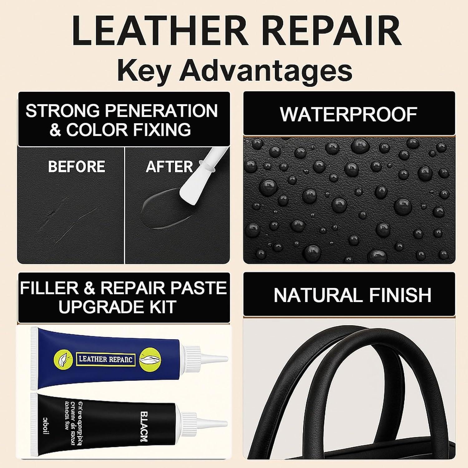 Kit de Reparación de Cuero Liccyy Marrón Claro 40ml Todo en Uno