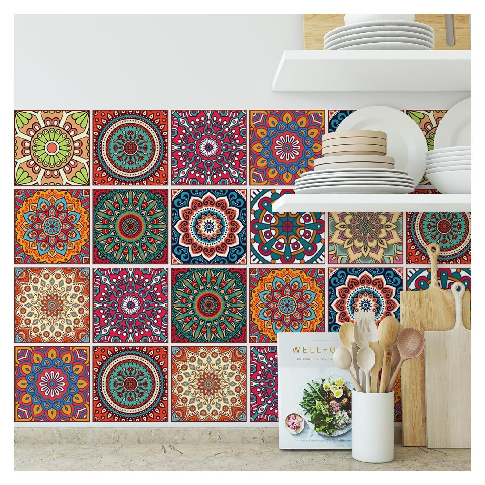 Calcomanías de Azulejos Bohemios Mandala Meihea 30 Pack 10x10 cm