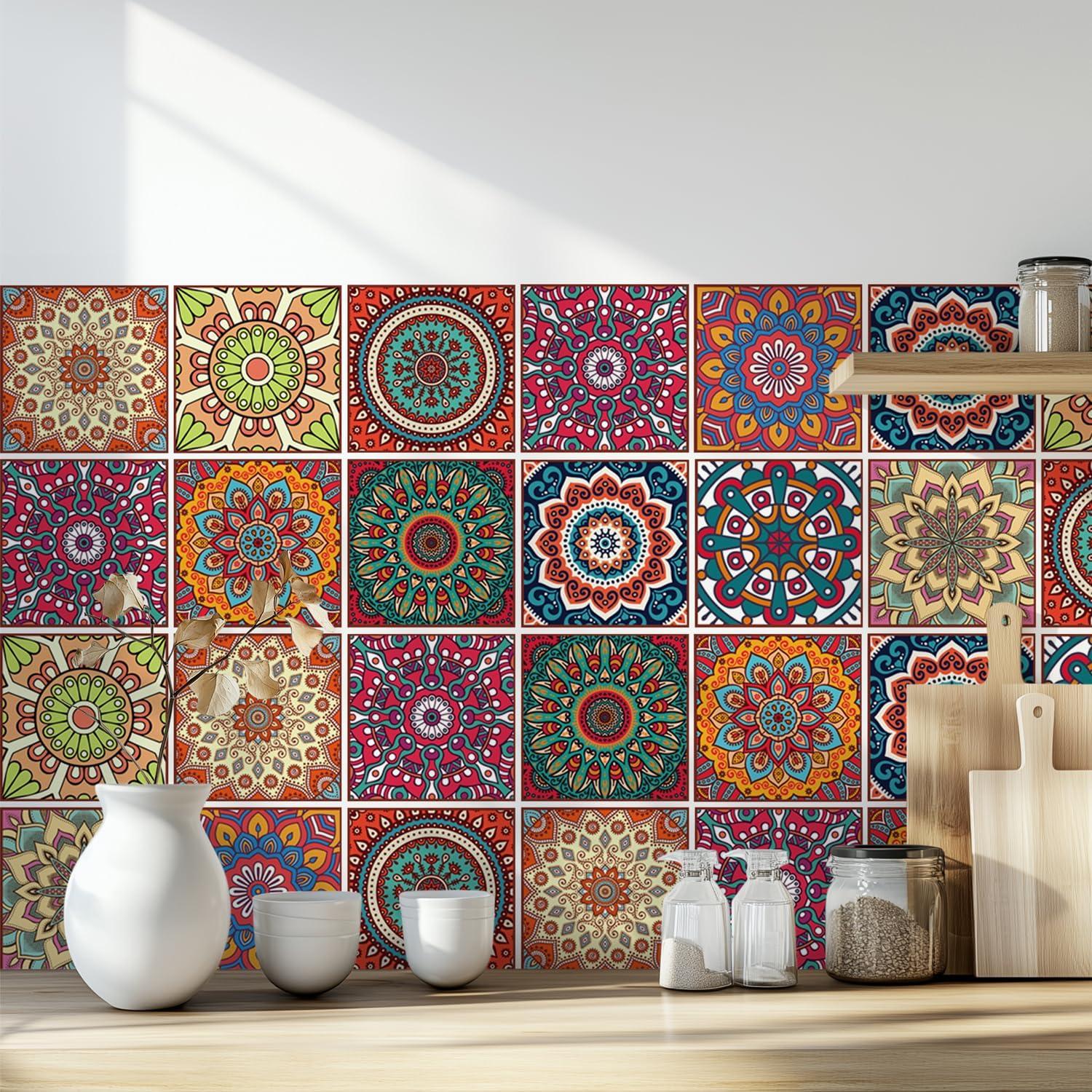 Calcomanías de Azulejos Bohemios Mandala Meihea 30 Pack 10x10 cm