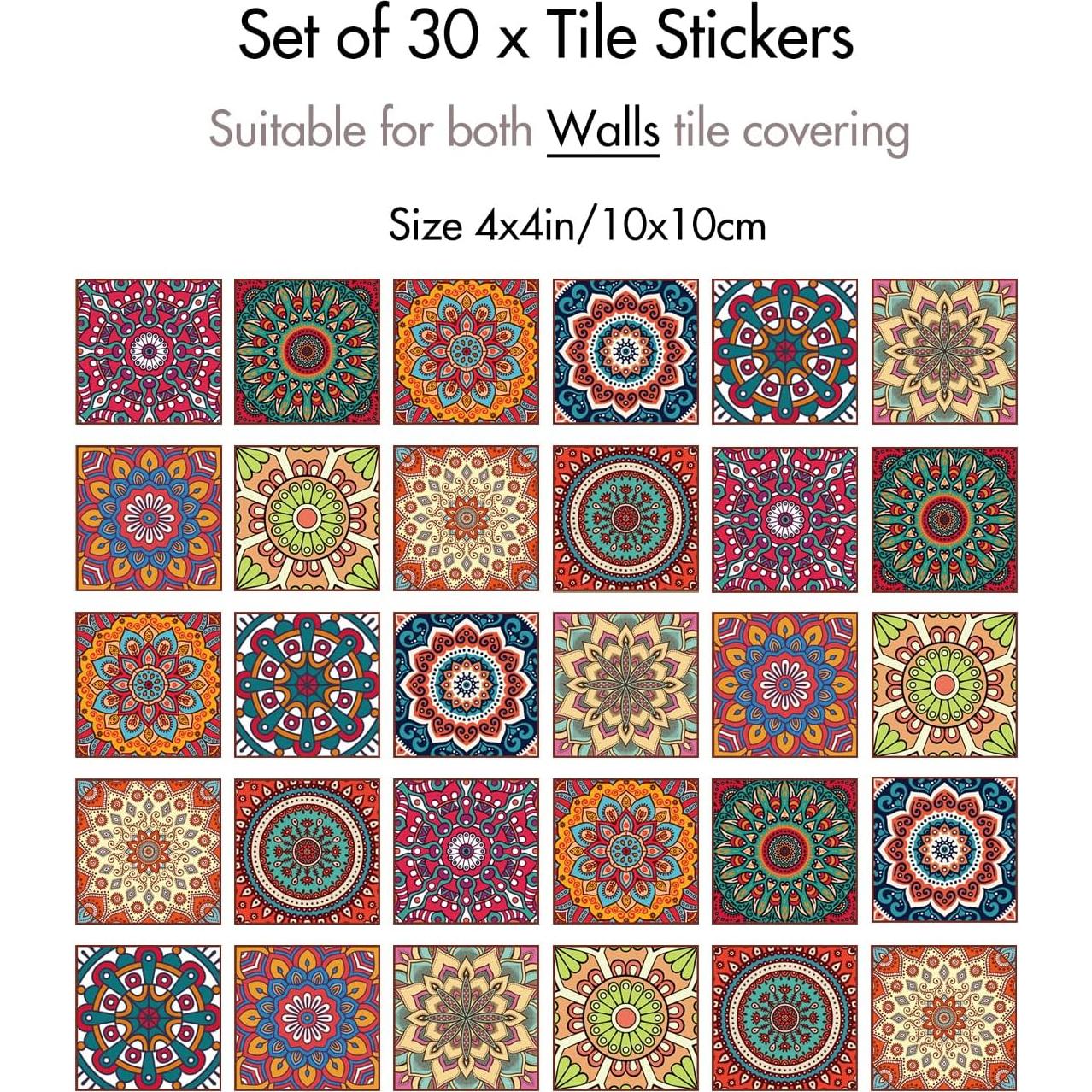 Calcomanías de Azulejos Bohemios Mandala Meihea 30 Pack 10x10 cm