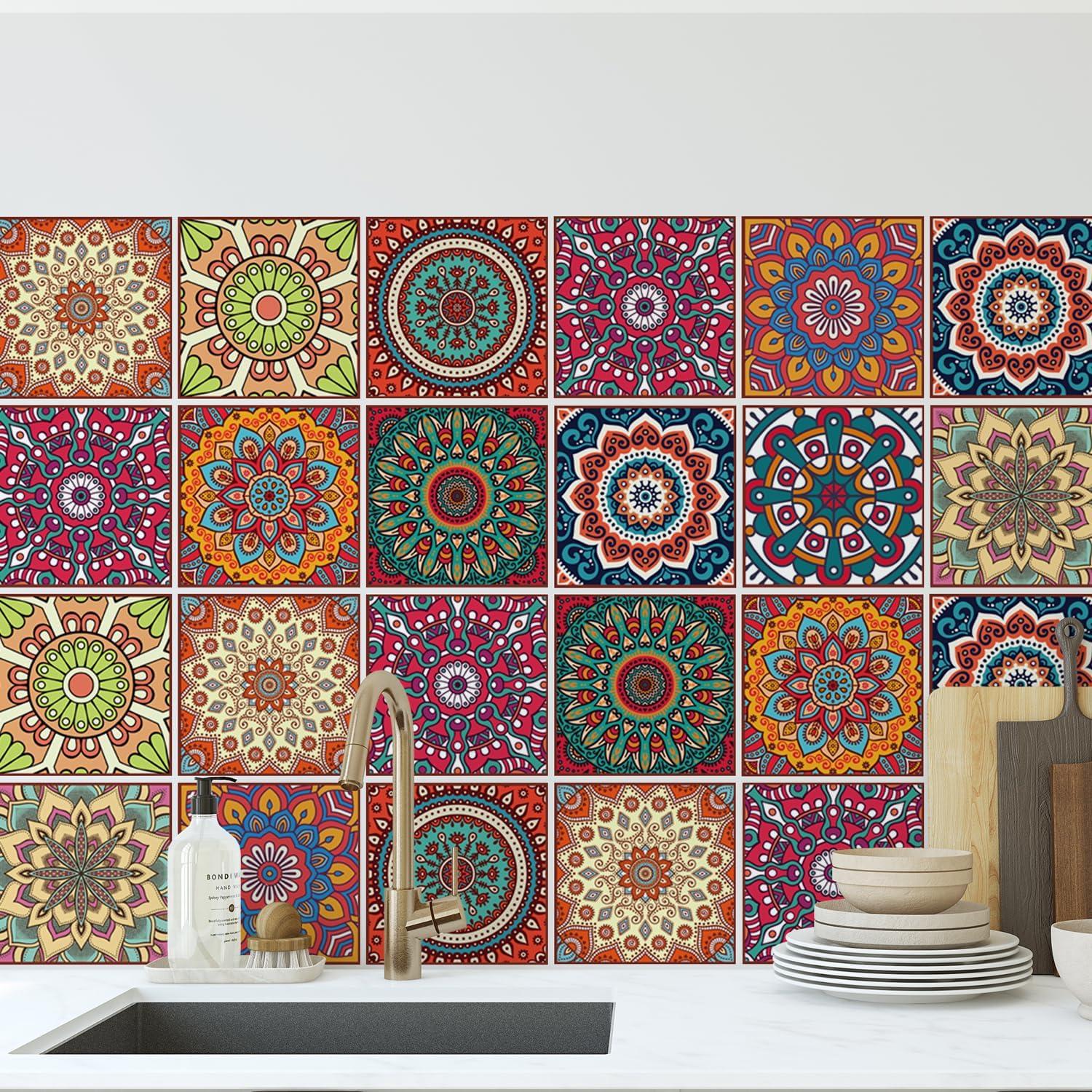 Calcomanías de Azulejos Bohemios Mandala Meihea 30 Pack 10x10 cm