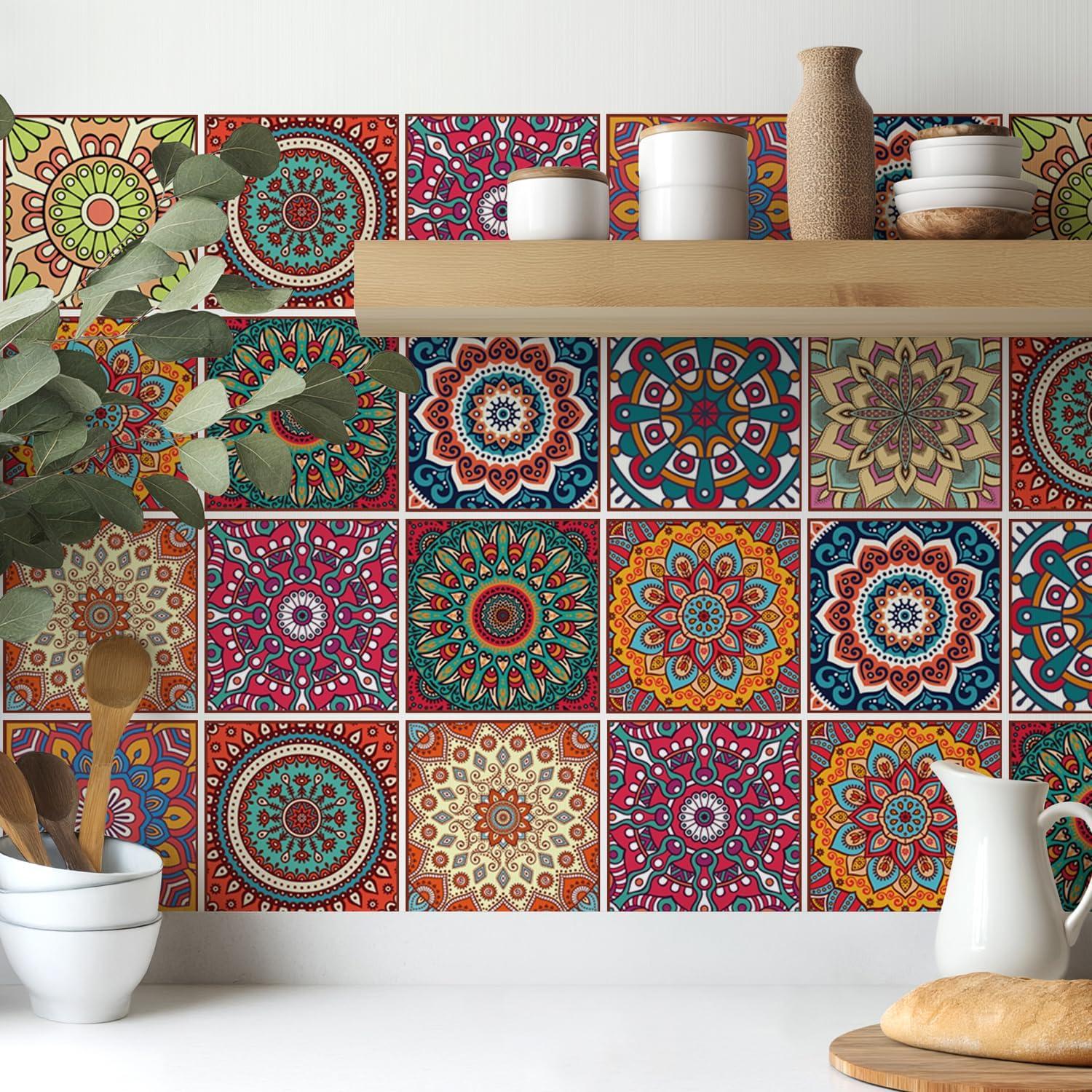 Calcomanías de Azulejos Bohemios Mandala Meihea 30 Pack 10x10 cm