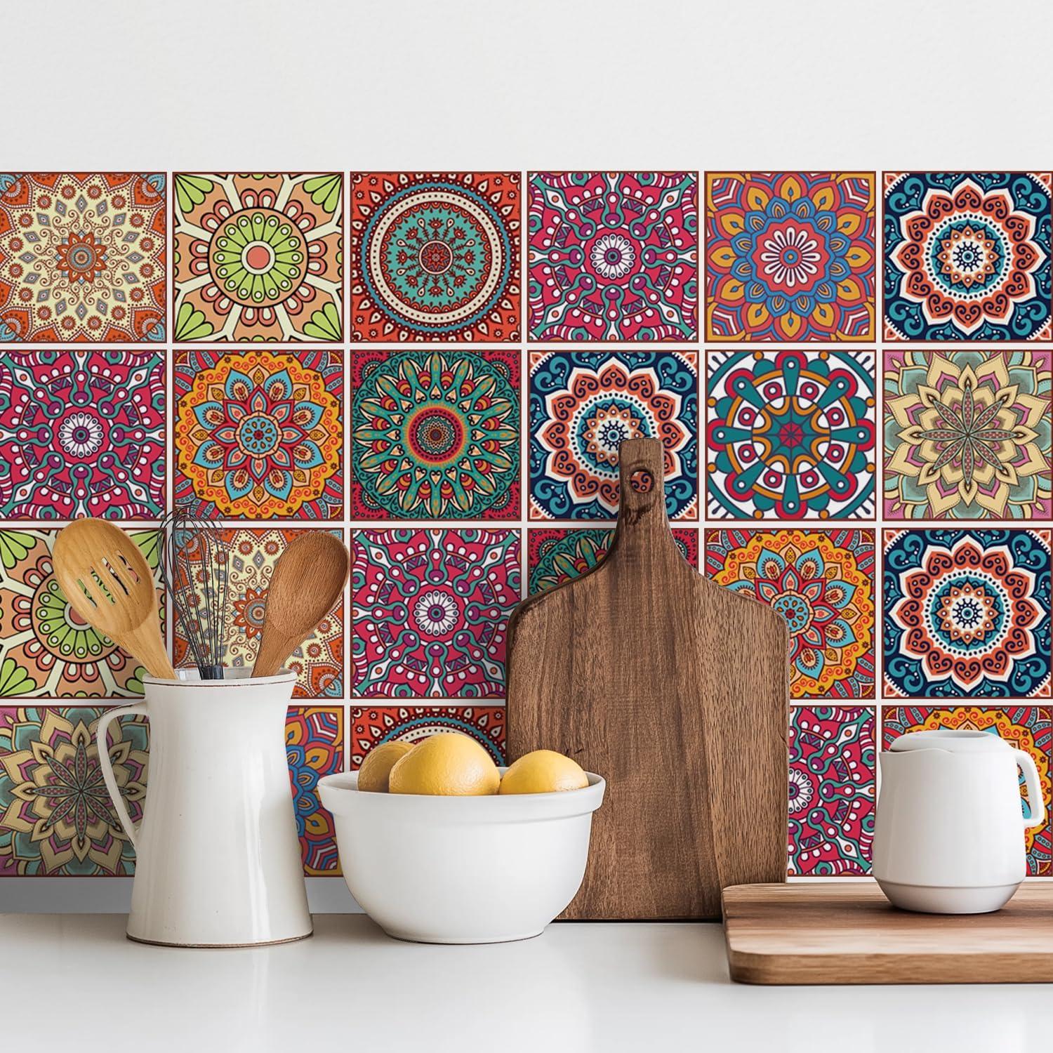 Calcomanías de Azulejos Bohemios Mandala Meihea 30 Pack 10x10 cm