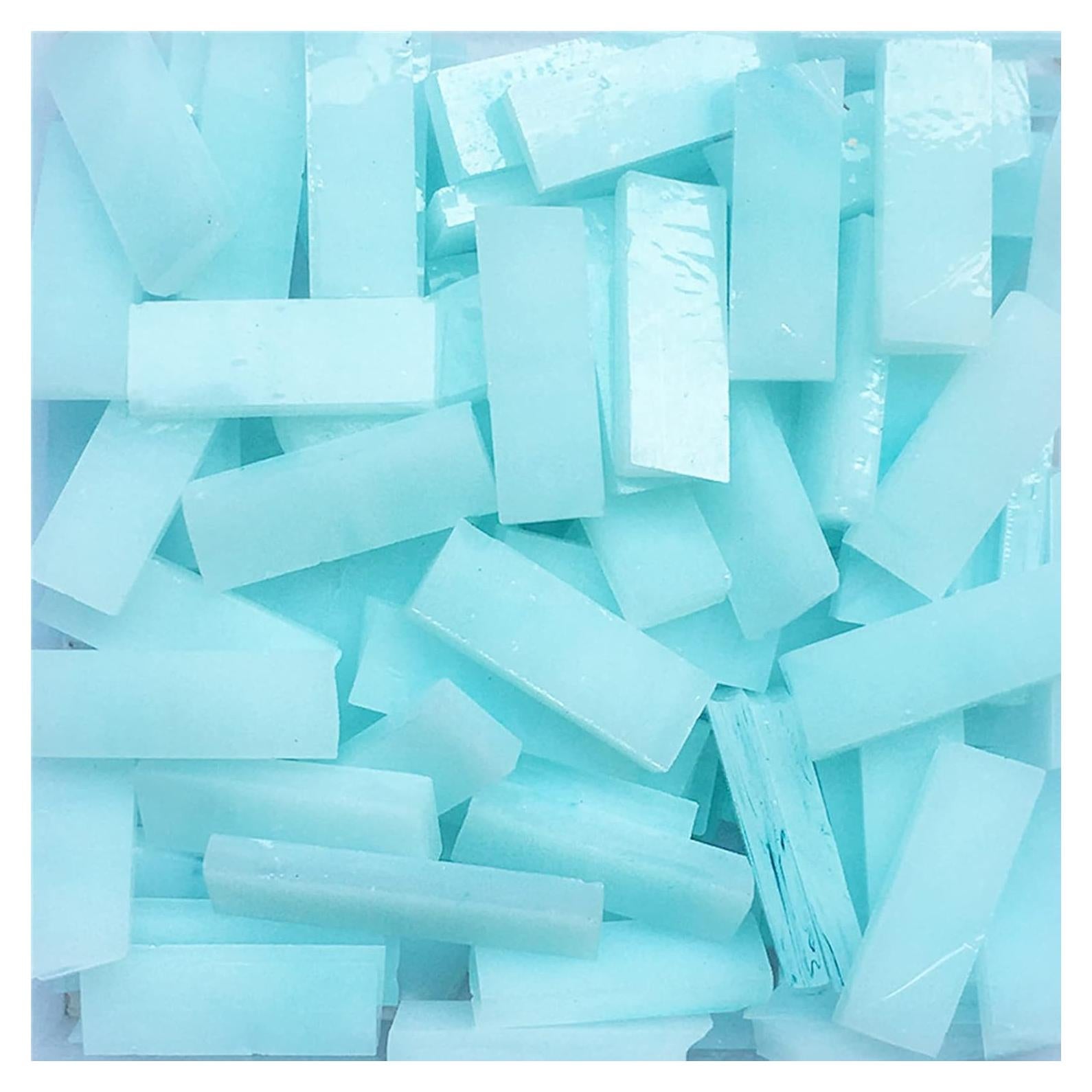 0.7X2.1 CM (0.27X0.82 inch) Stained Glass Strip,Clear Glass Mosaic Pieces DIY Mosaic Tiles Hobbies Art Crafts Material 200g(0.44lb) (Water Blue)