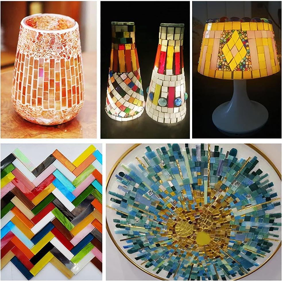 0.7X2.1 CM (0.27X0.82 inch) Stained Glass Strip,Clear Glass Mosaic Pieces DIY Mosaic Tiles Hobbies Art Crafts Material 200g(0.44lb) (Water Blue)