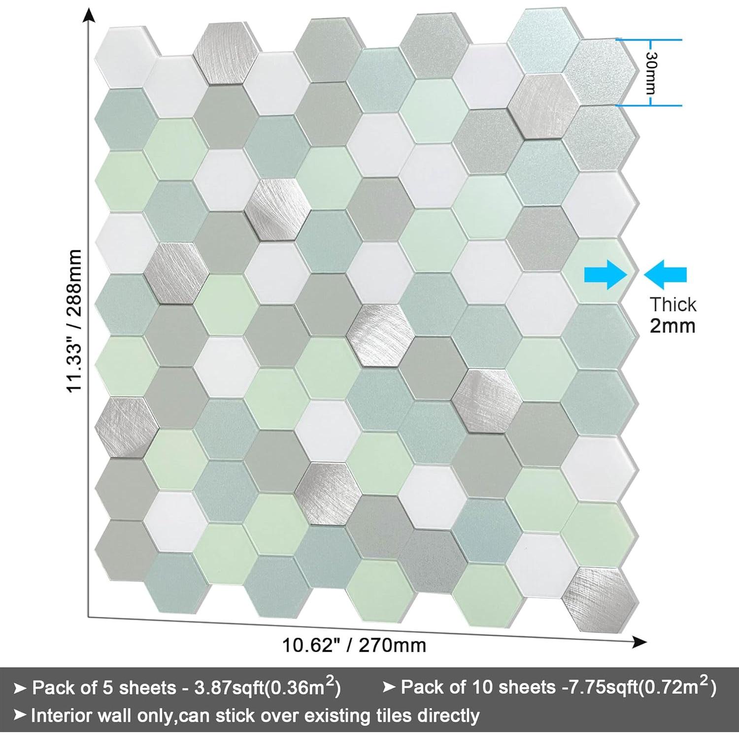 Azulejo Autoadhesivo BeNice Hexagonal Verde 10 Hojas 7.75 m²