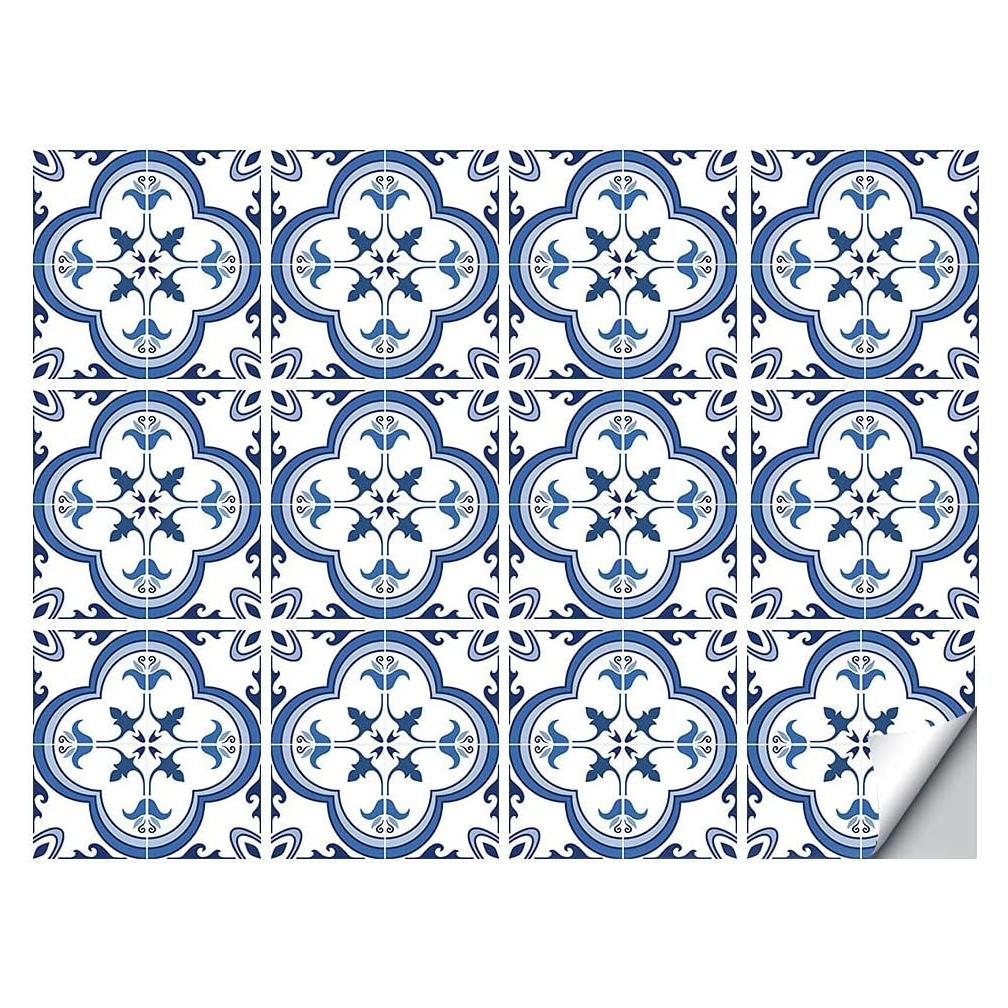 Juego de 12 Pegatinas de Azulejos Decorativos 15x15 cm Azul