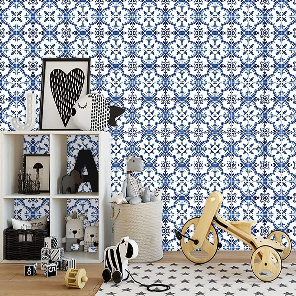 Juego de 12 Pegatinas de Azulejos Decorativos 15x15 cm Azul