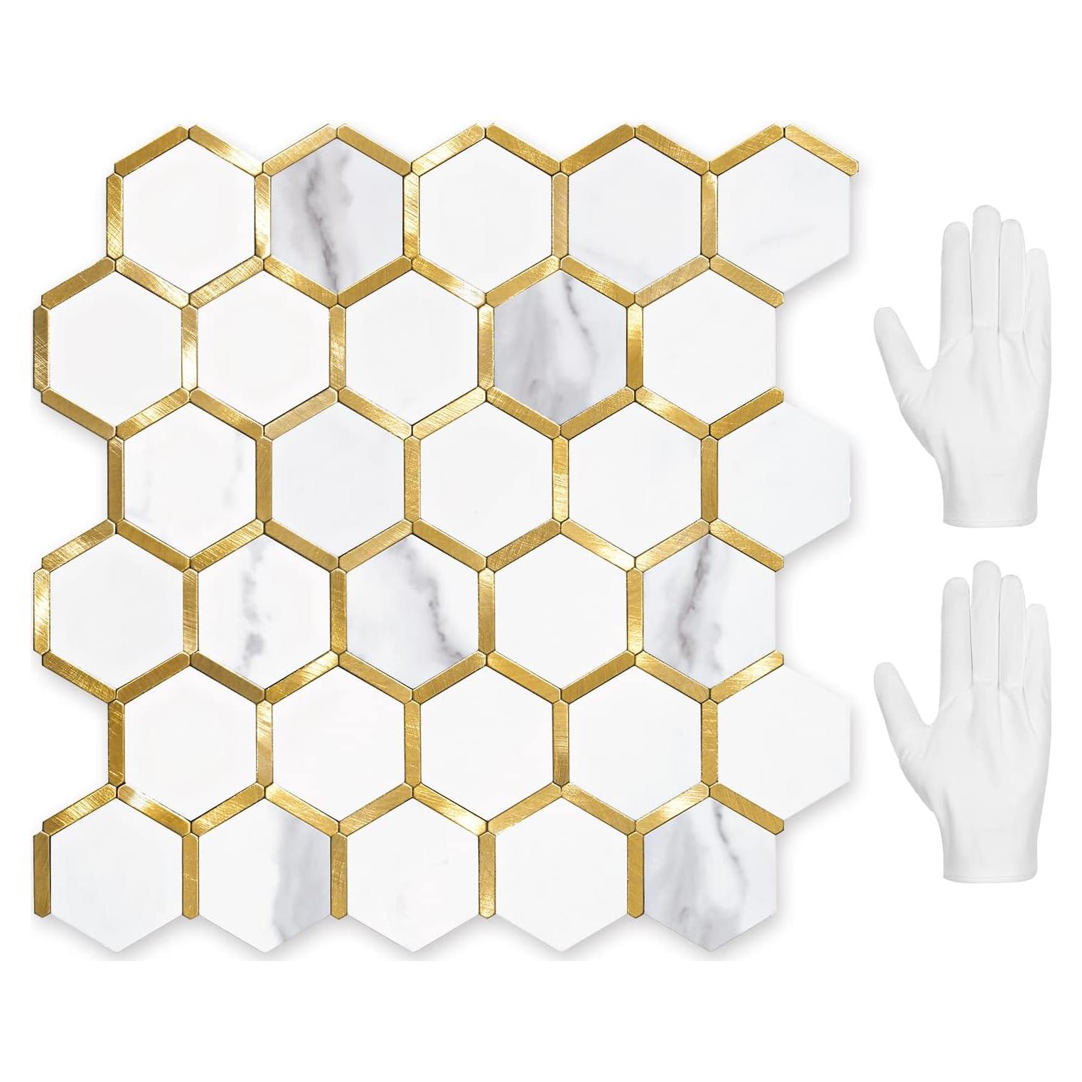 Azulejos Hexagonales Autoadhesivos STICKGOO 10 Hojas Mármol Blanco