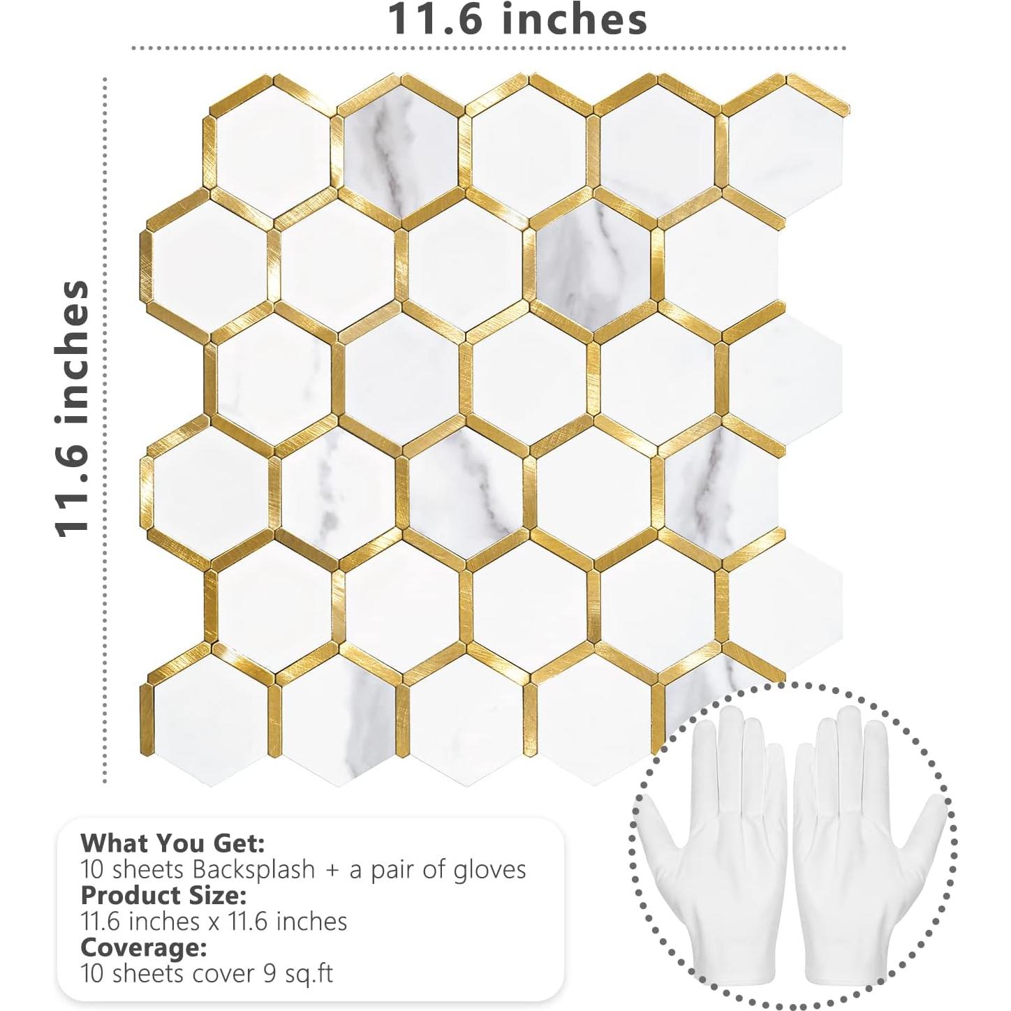 Azulejos Hexagonales Autoadhesivos STICKGOO 10 Hojas Mármol Blanco