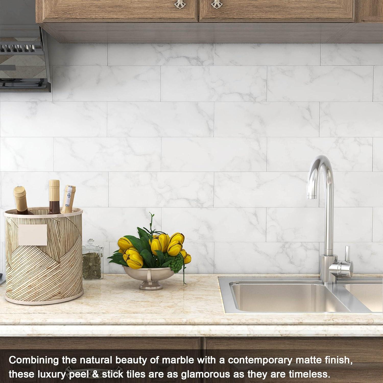 Azulejos Autoadhesivos VAOVI Carrara Blanco 16 Piezas 100x300mm