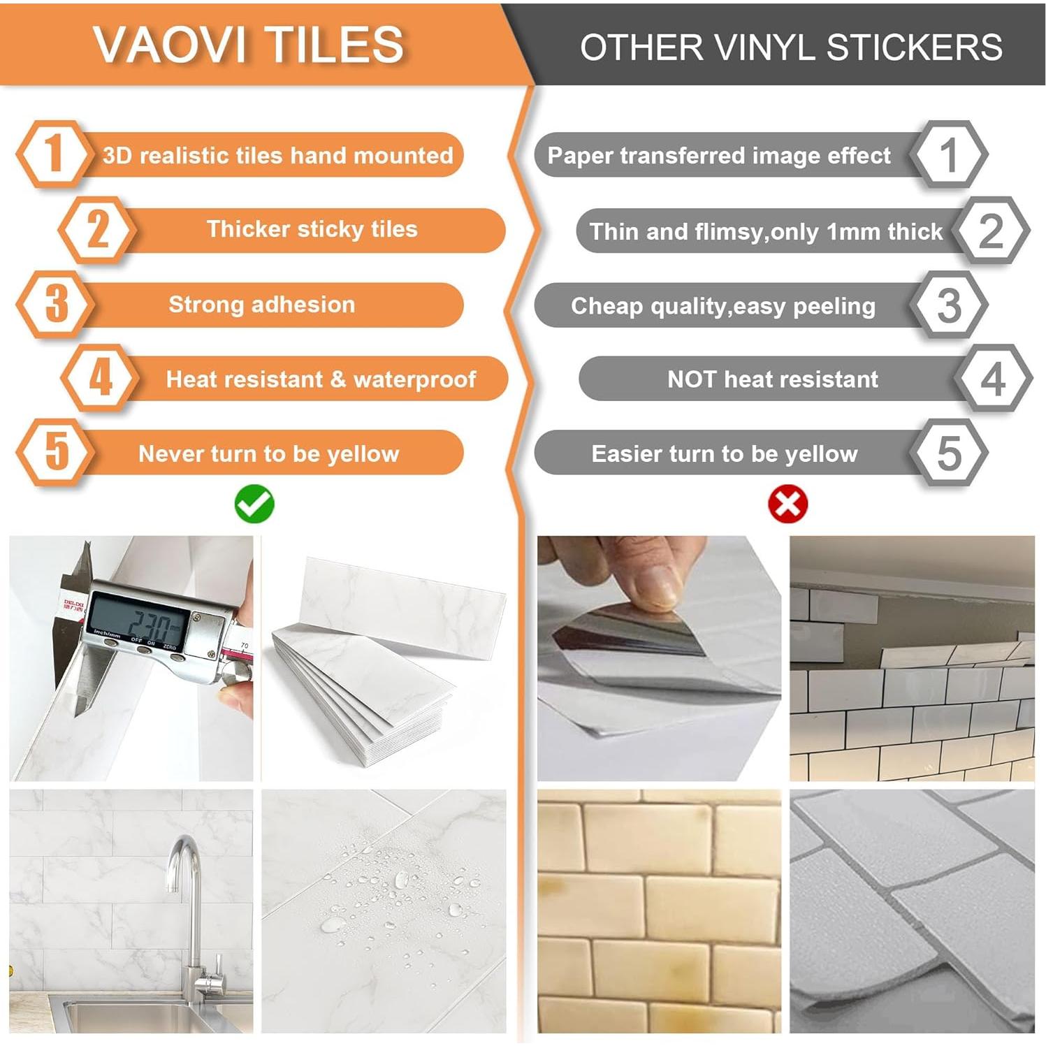 Azulejos Autoadhesivos VAOVI Carrara Blanco 16 Piezas 100x300mm