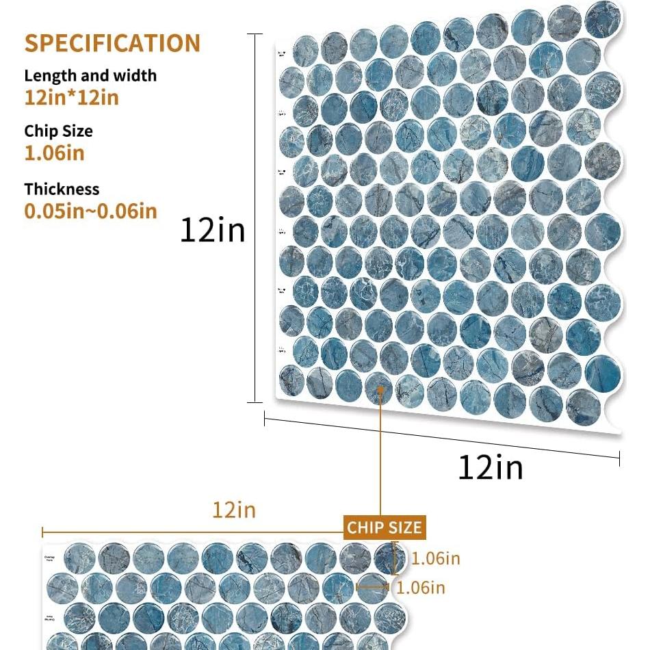Azulejos Autoadhesivos Artemuro 10 Hojas 30.48x30.48cm Mármol Azul