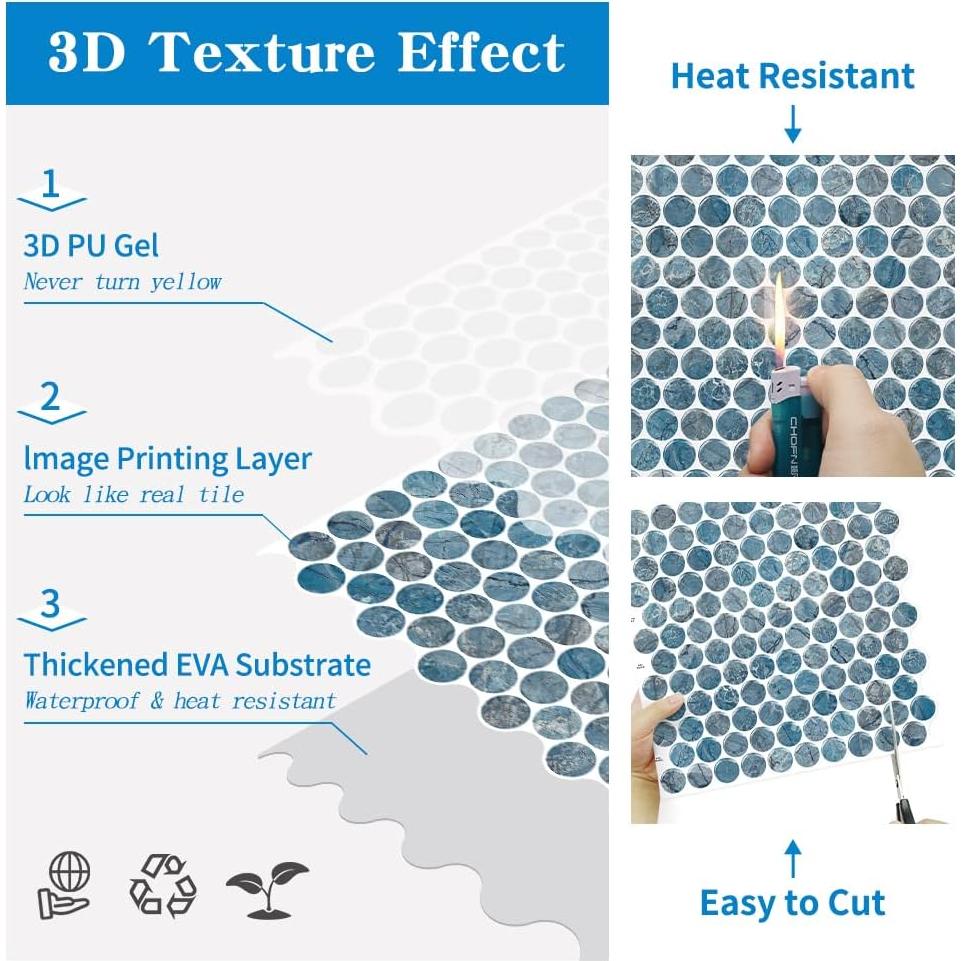 Azulejos Autoadhesivos Artemuro 10 Hojas 30.48x30.48cm Mármol Azul