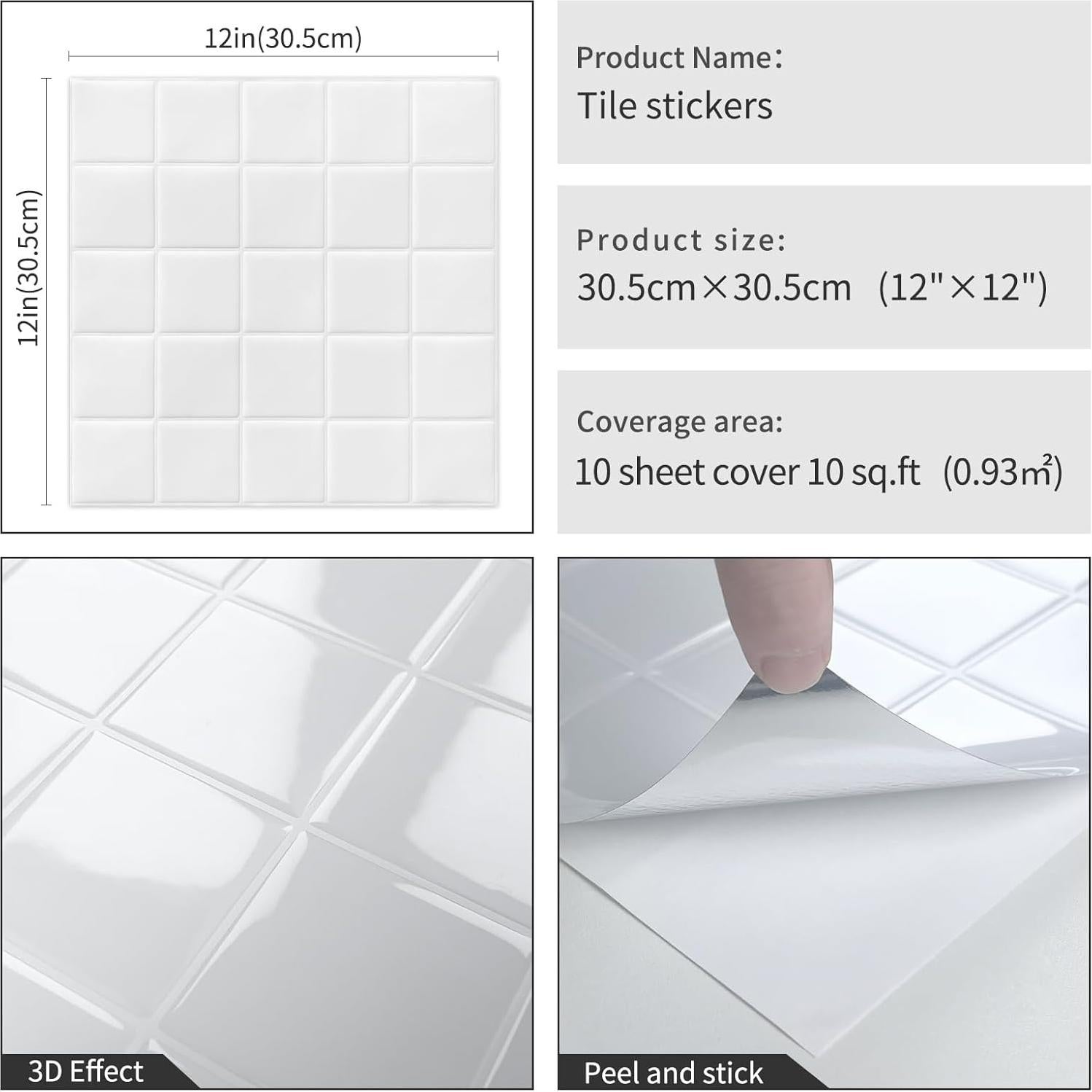 Azulejos autoadhesivos DEWOO 30.48x30.48 cm blancos modernos