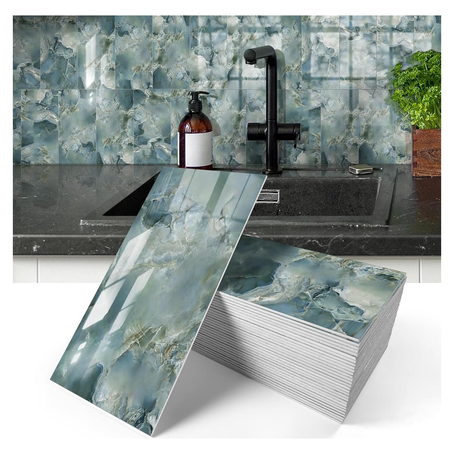 50 Piezas Azulejos de PVC Autoadhesivos MOONFUN Azul Gris 1.03 m²