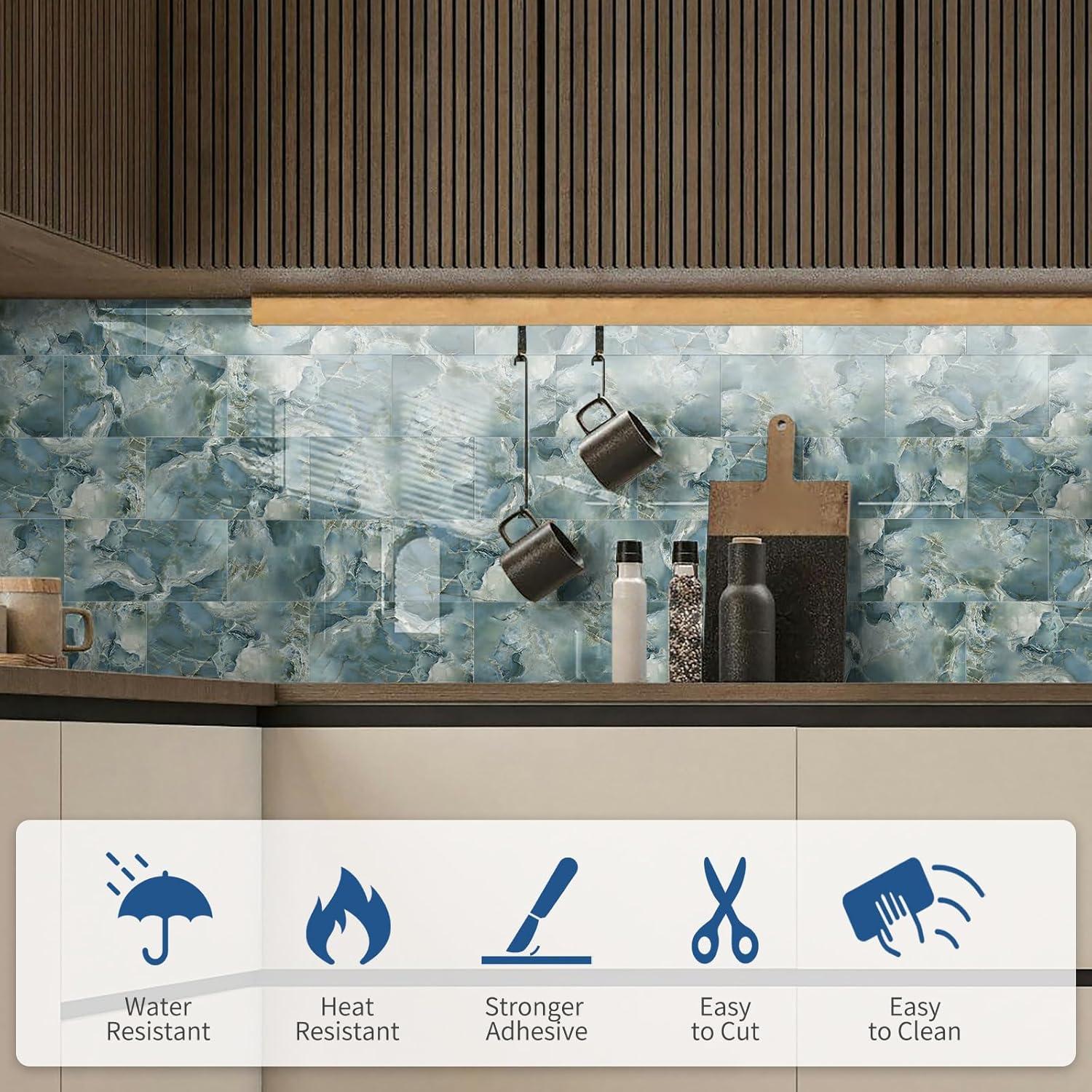 50 Piezas Azulejos de PVC Autoadhesivos MOONFUN Azul Gris 1.03 m²