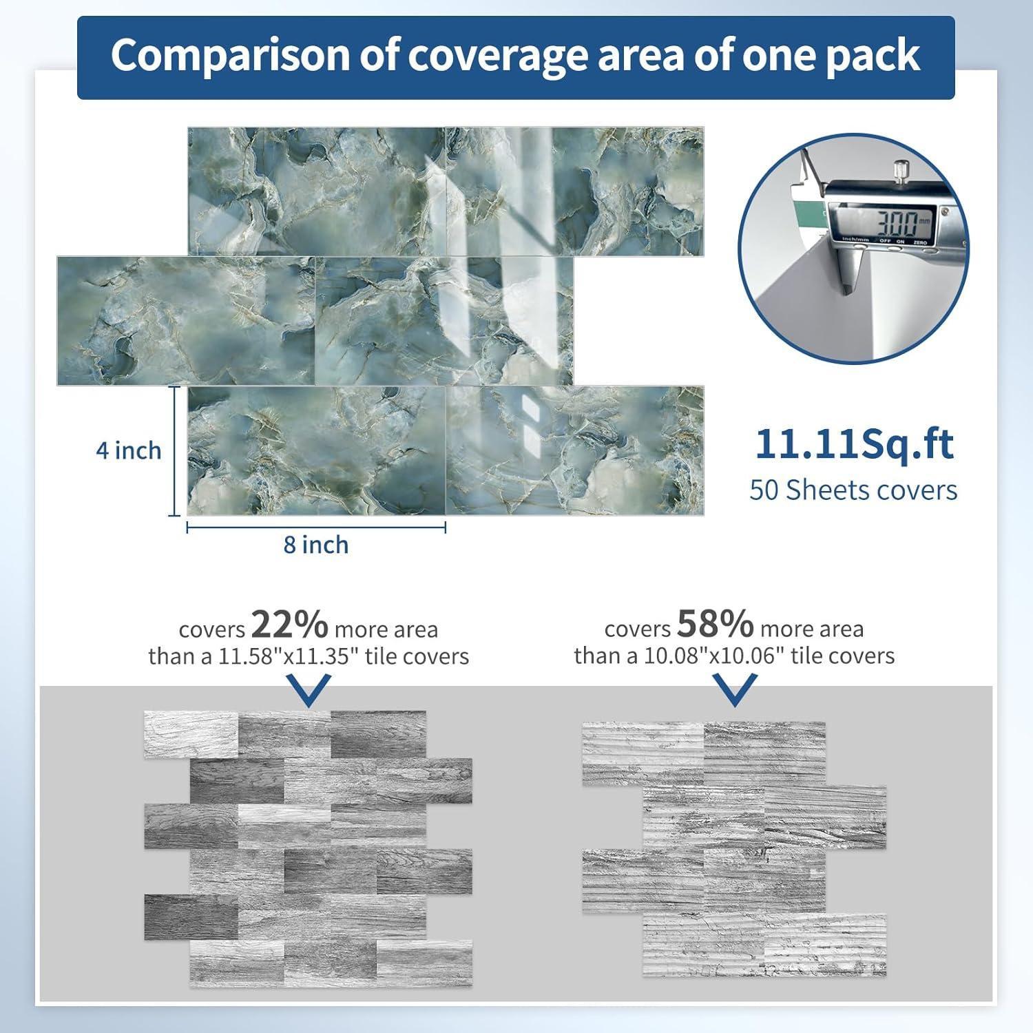 50 Piezas Azulejos de PVC Autoadhesivos MOONFUN Azul Gris 1.03 m²