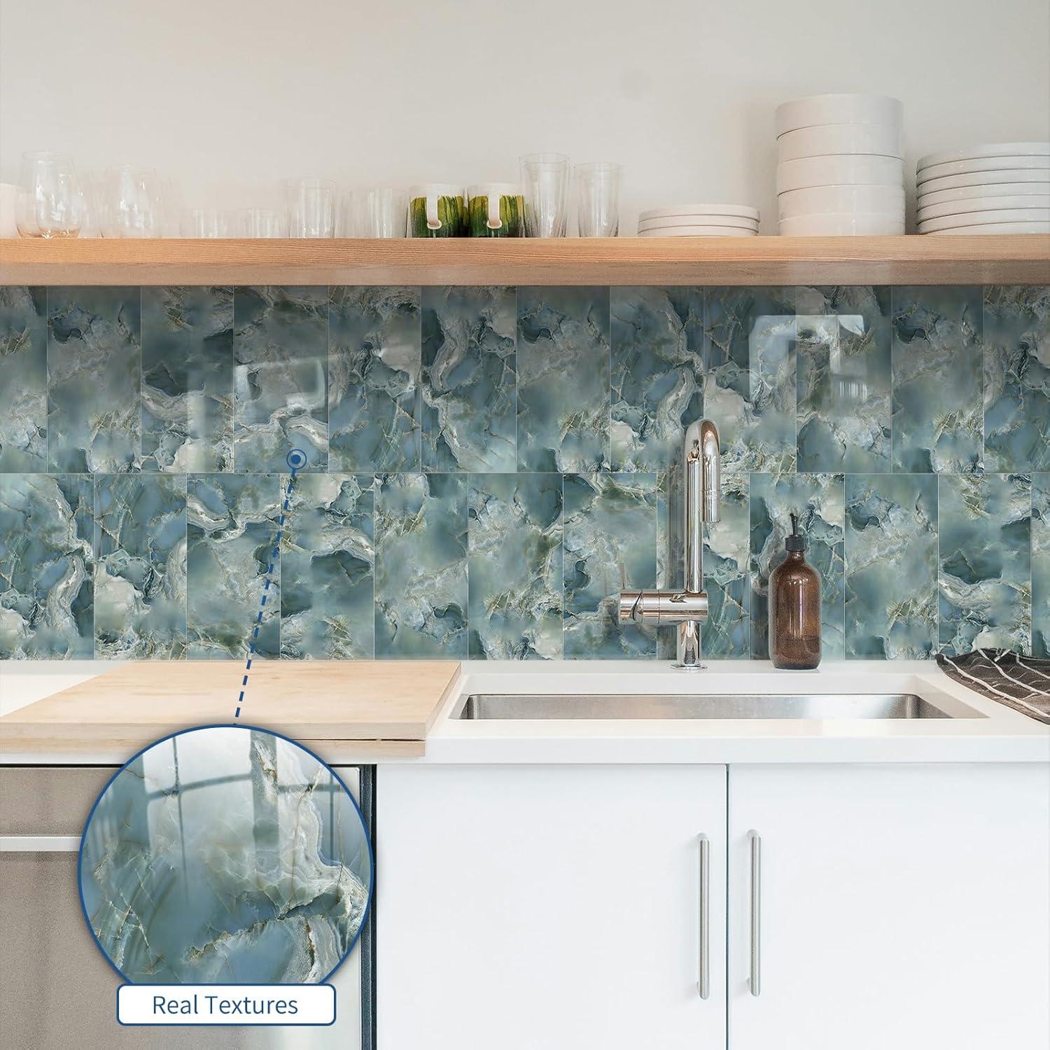 50 Piezas Azulejos de PVC Autoadhesivos MOONFUN Azul Gris 1.03 m²