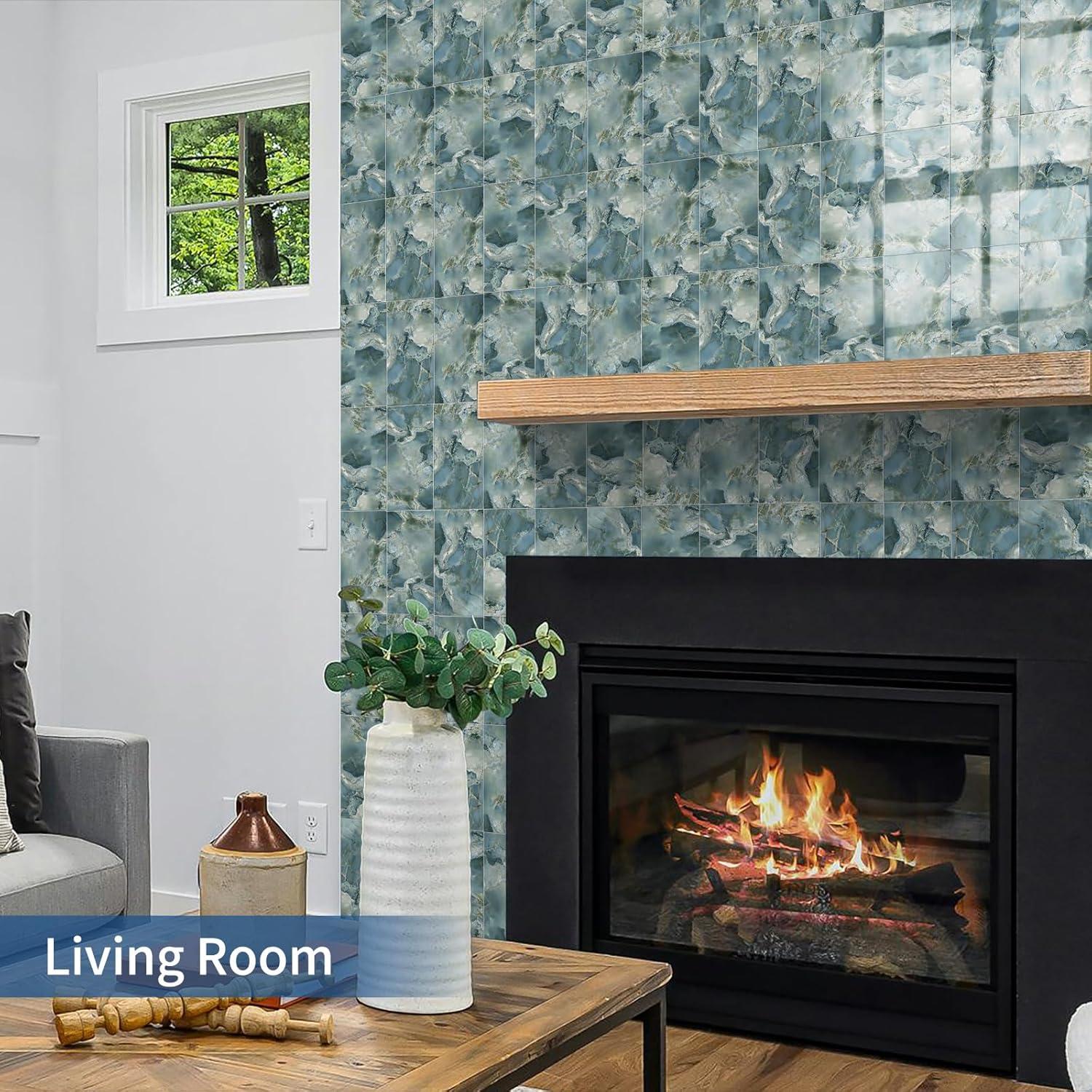 50 Piezas Azulejos de PVC Autoadhesivos MOONFUN Azul Gris 1.03 m²