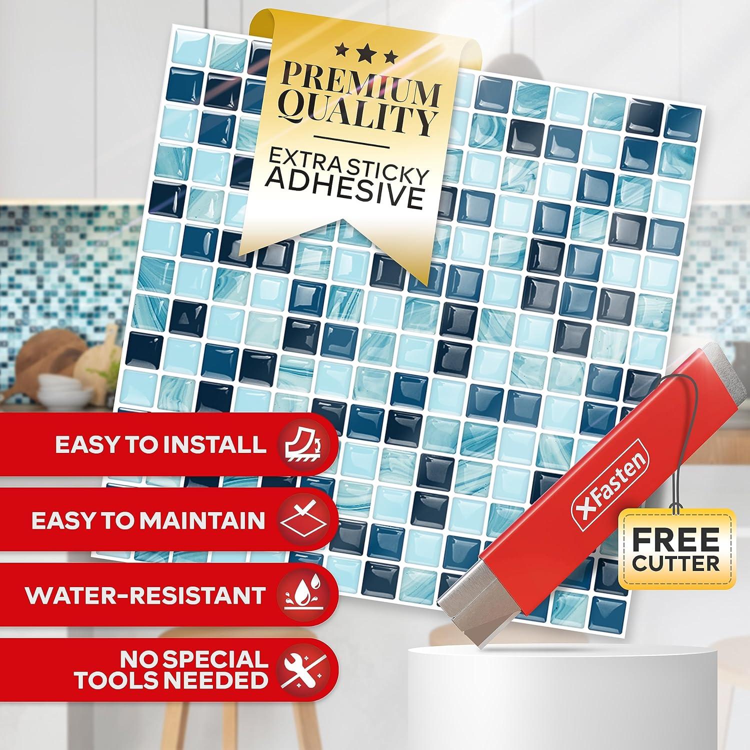 Azulejos Autoadhesivos XFasten 10pcs 30.48x30.48cm Azul Océano