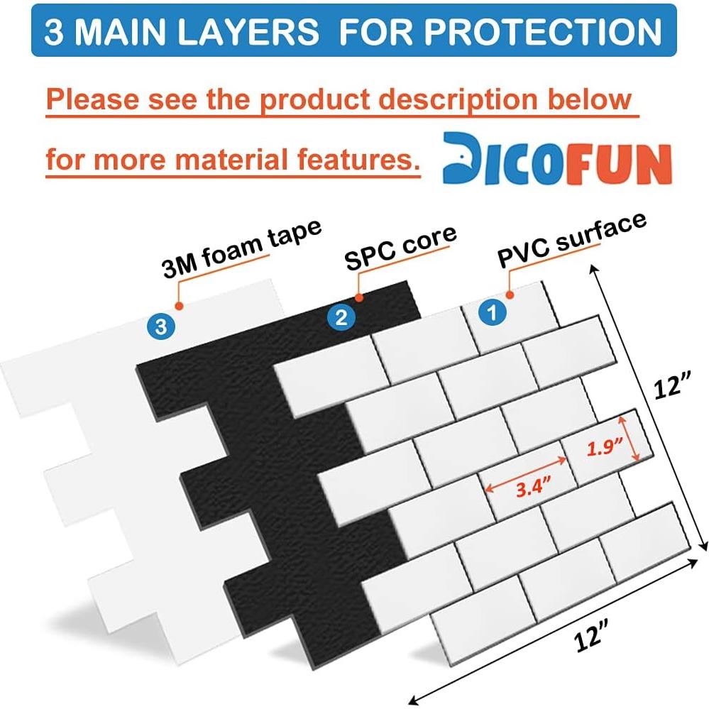 DICOFUN Azulejos Autoadhesivos PVC Blanco Pulido 10 Hojas 0.89m²