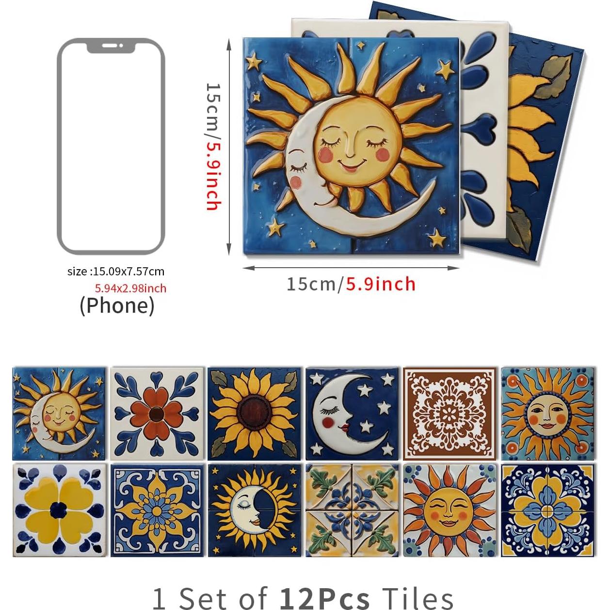 Calcomanías de Azulejos Autoadhesivas ViibXfans 12 Piezas 15x15cm