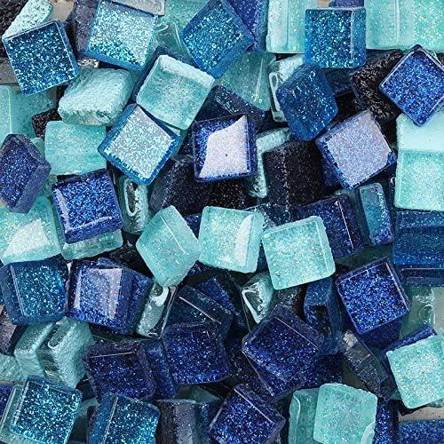 Azulejos de mosaico de vidrio Esweny 200g 1x1cm color azul
