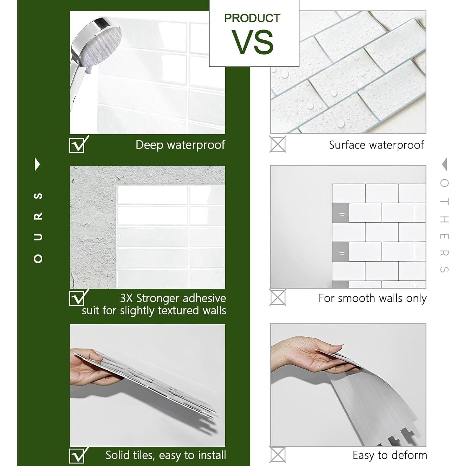 Azulejos Autoadhesivos STICKGOO 10 Hojas 30x30 cm para Cocina y Baño