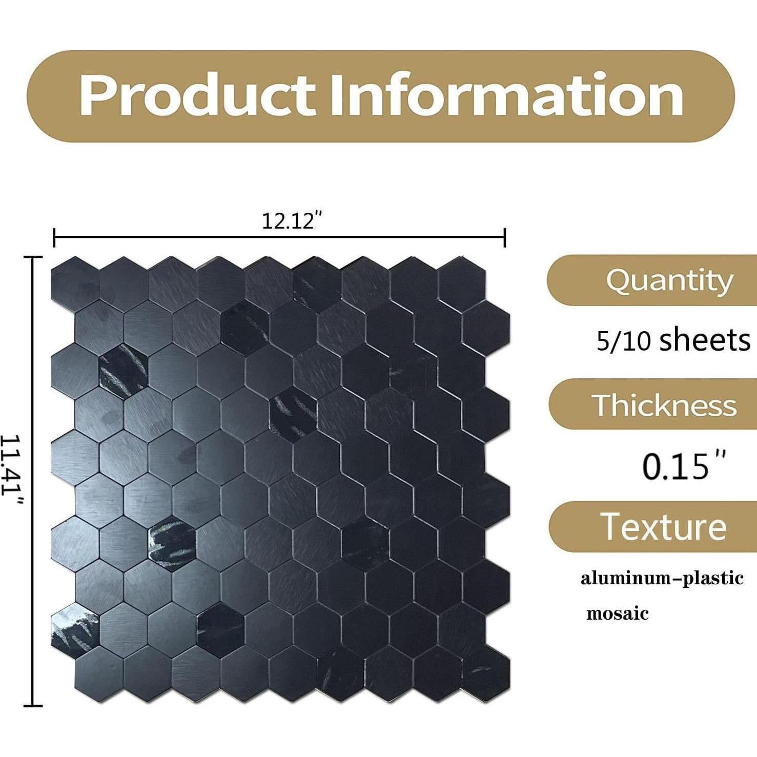 Azulejos autoadhesivos XUANINY 10 piezas hexagonales 3D negro