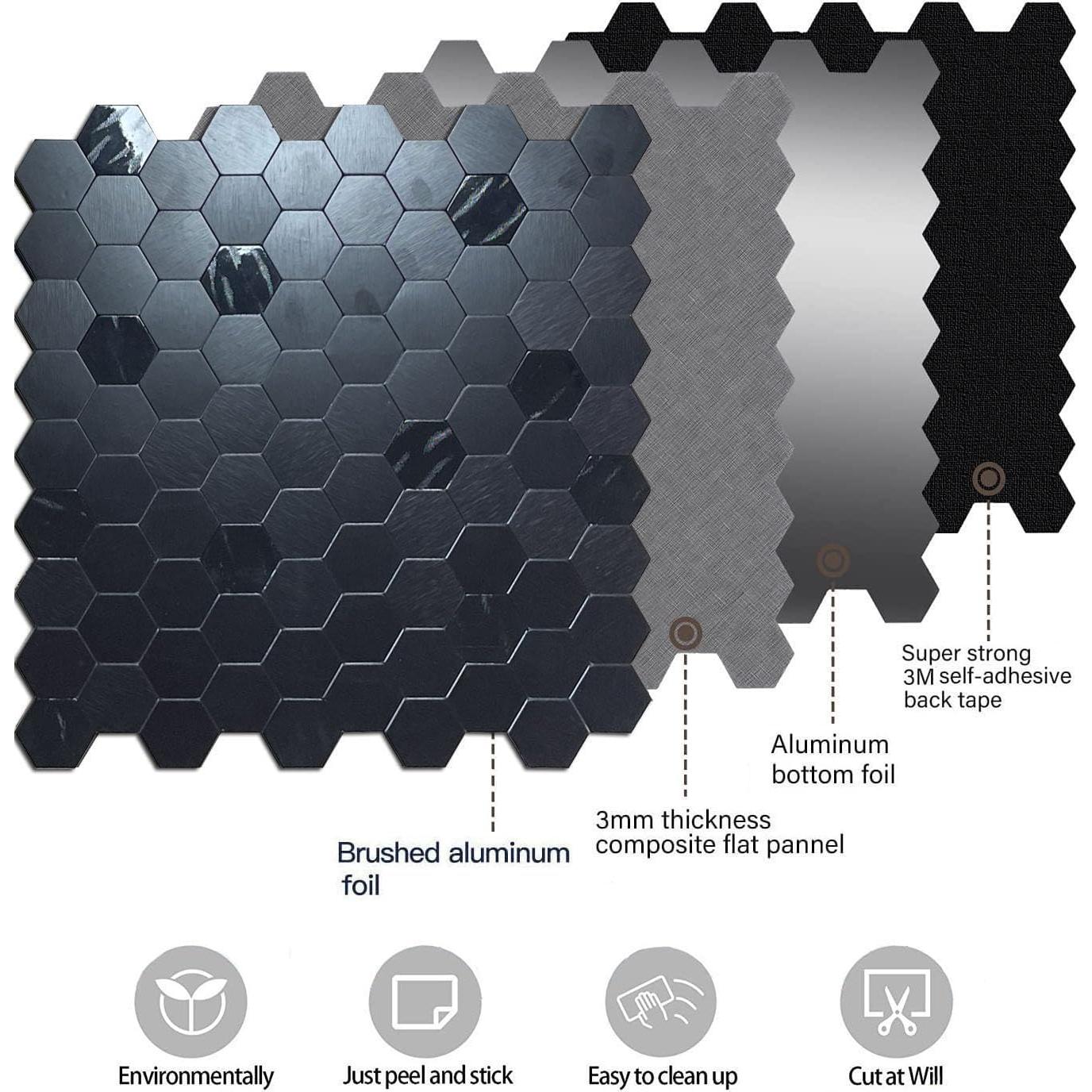 Azulejos autoadhesivos XUANINY 10 piezas hexagonales 3D negro