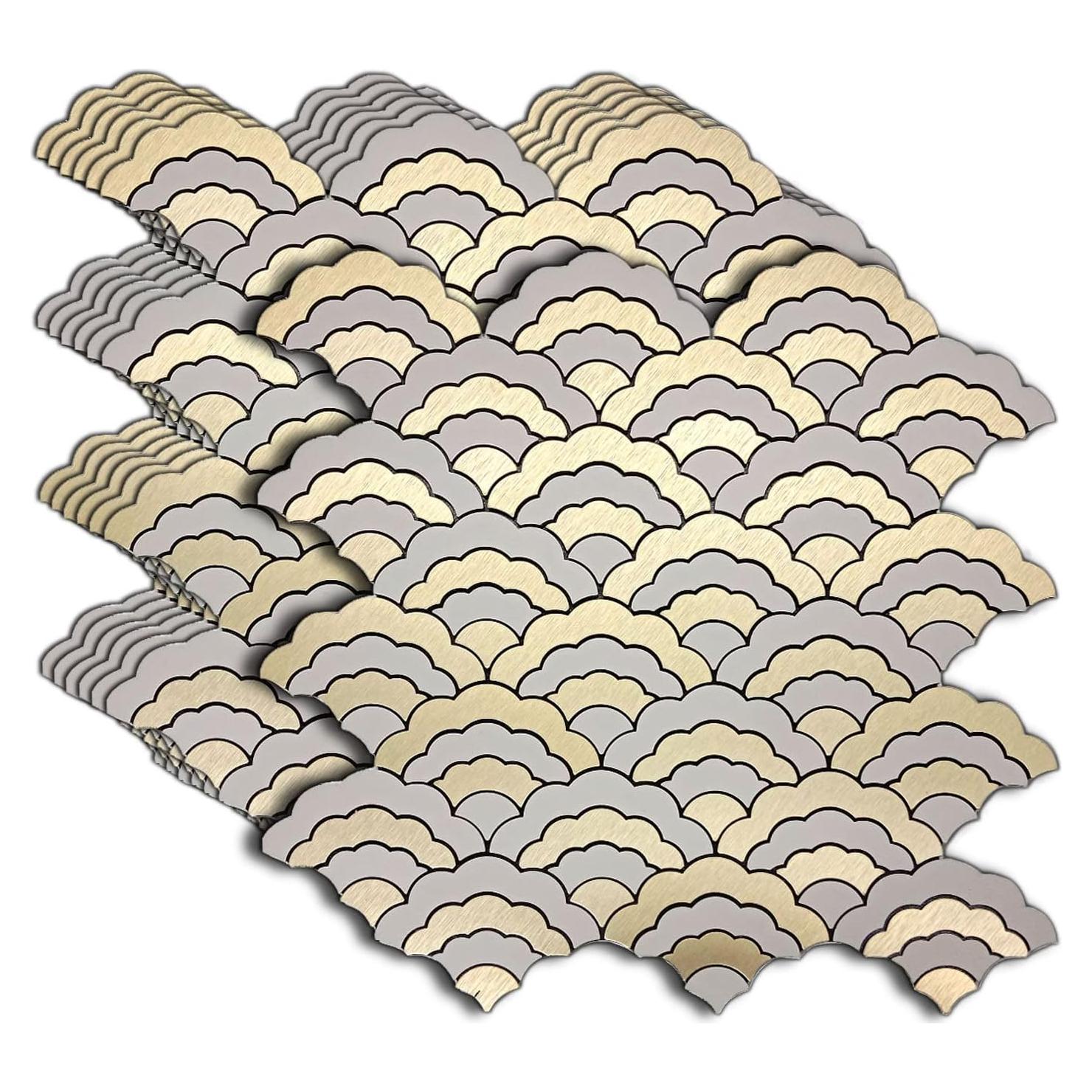 Azulejos autoadhesivos XUANINY 3D Oro cepillado 7 hojas