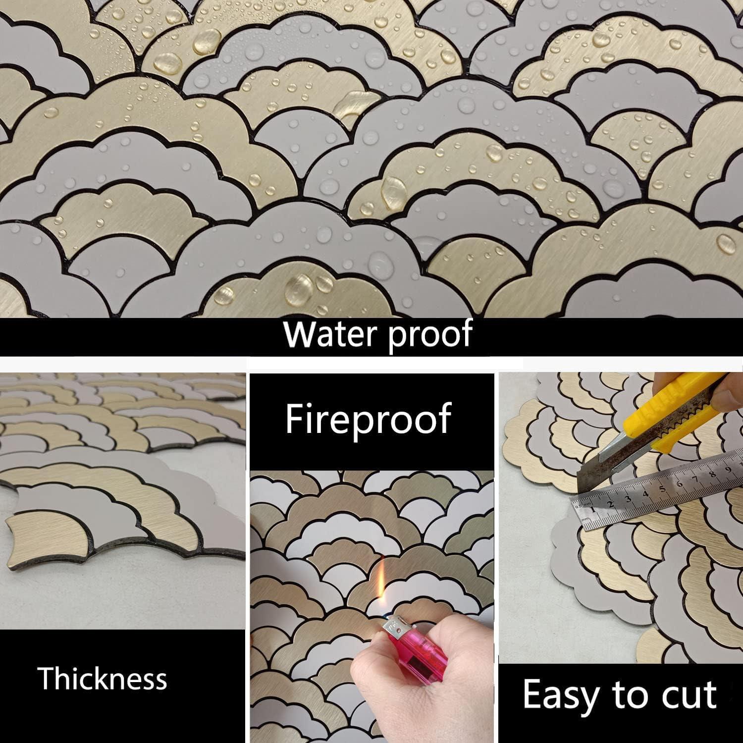 Azulejos autoadhesivos XUANINY 3D Oro cepillado 7 hojas