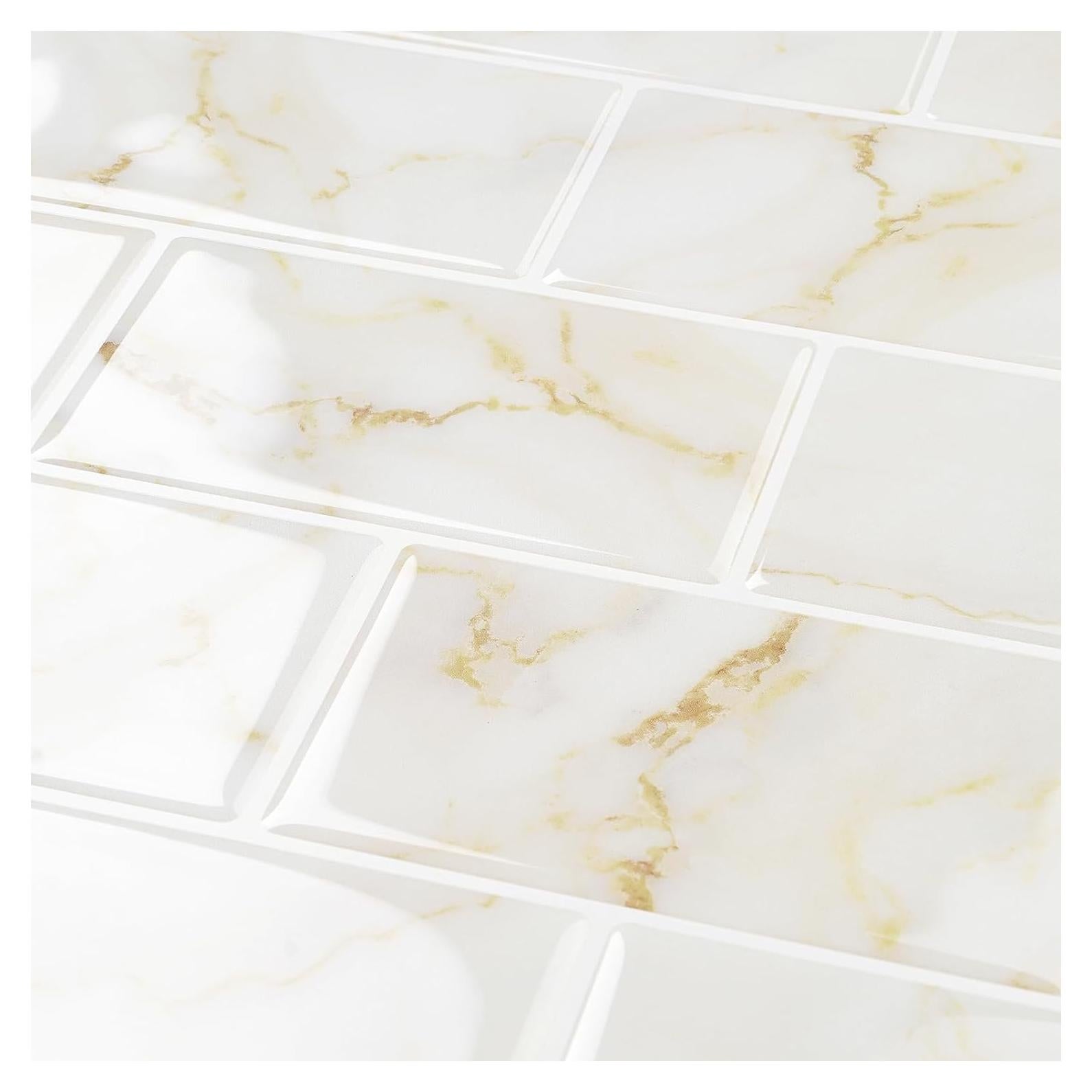 Azulejo autoadhesivo de mármol blanco y dorado FunStick 30.48x30.48cm