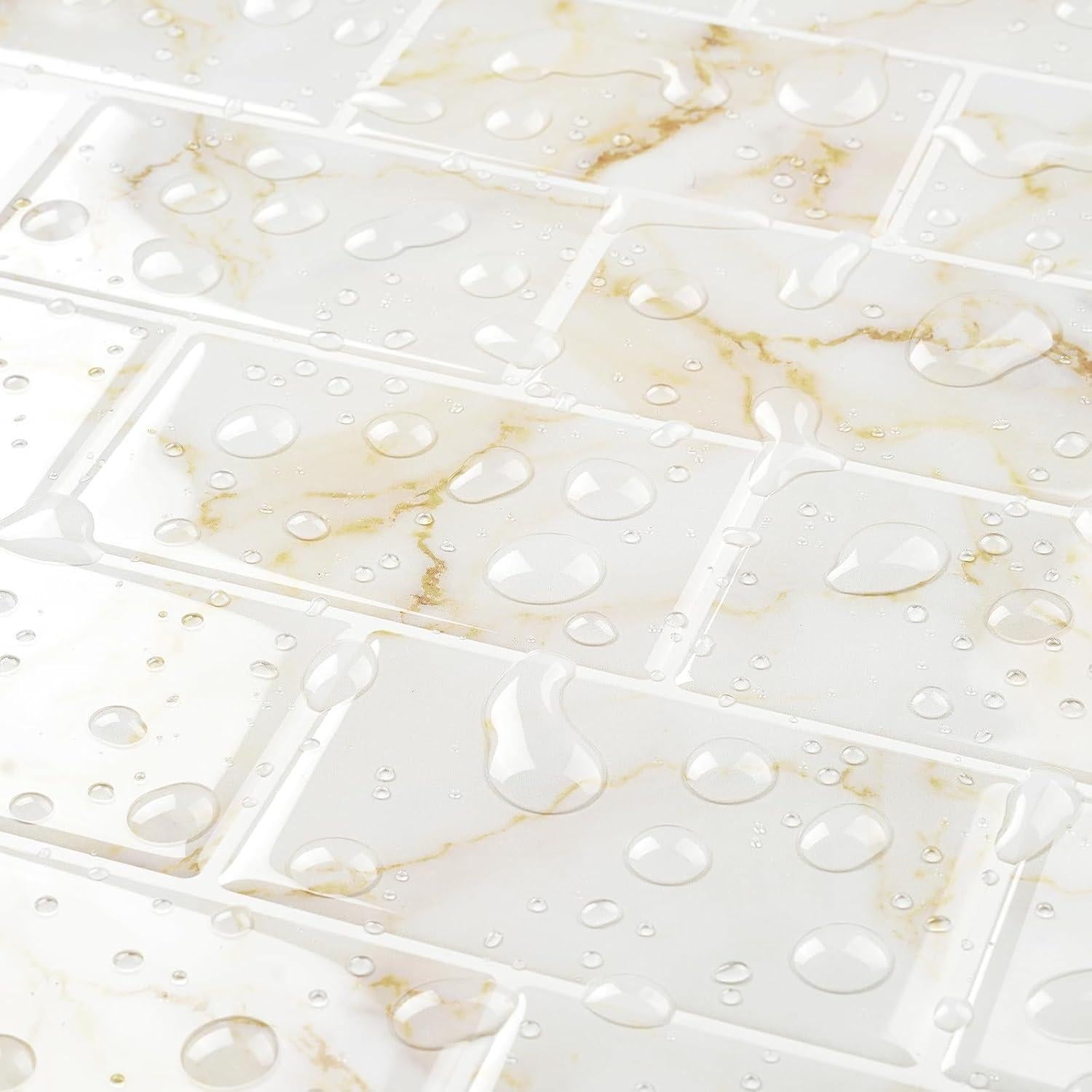 Azulejo autoadhesivo de mármol blanco y dorado FunStick 30.48x30.48cm