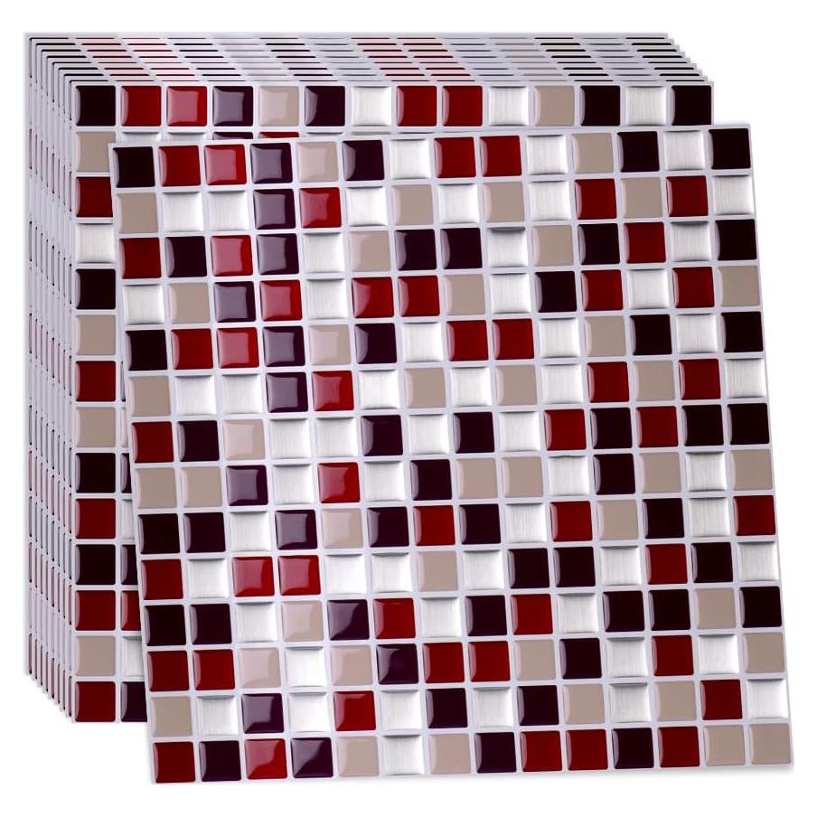 Azulejos Autoadhesivos Alwayspon 10 Hojas 30.5x30.5cm 3D Rojo Vino