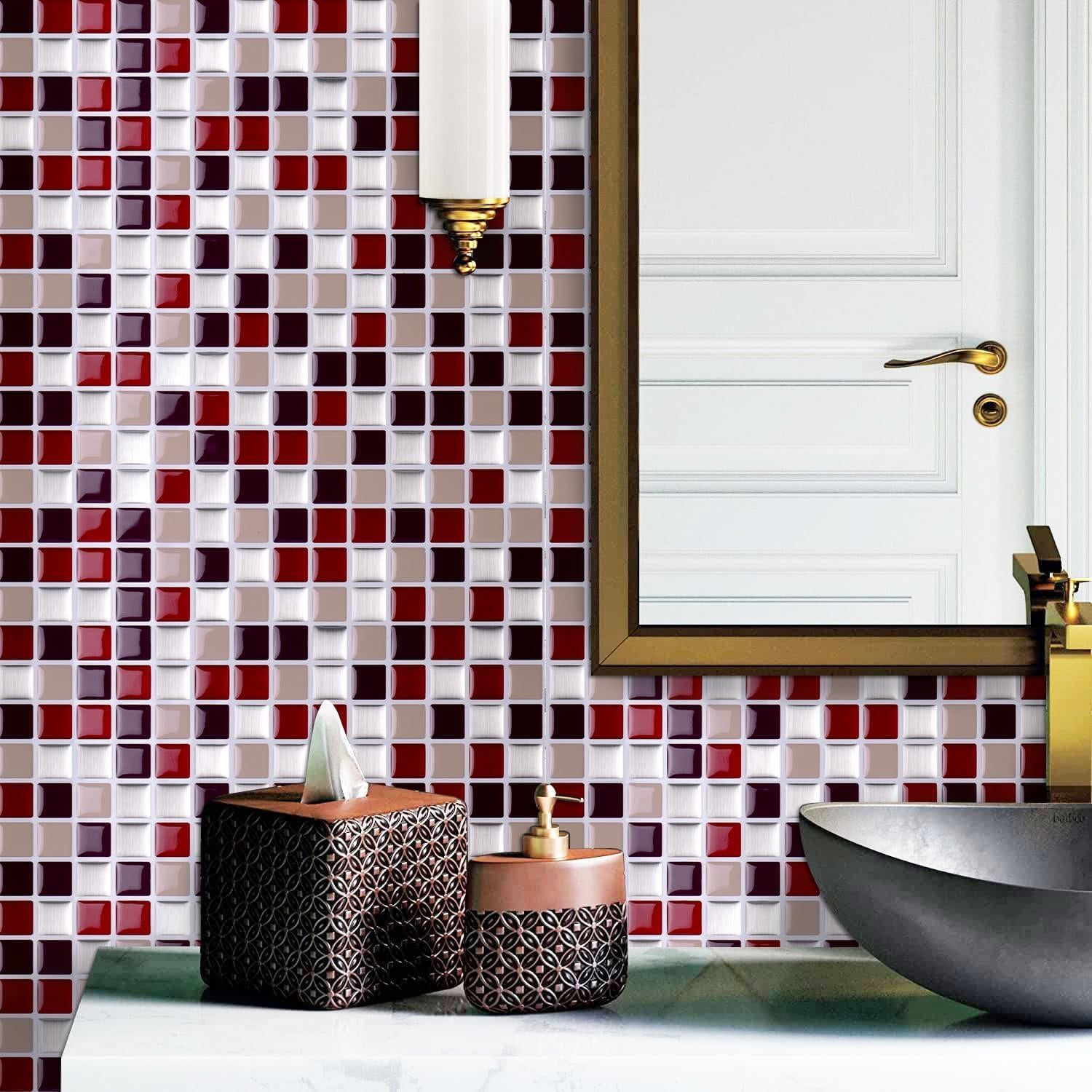 Azulejos Autoadhesivos Alwayspon 10 Hojas 30.5x30.5cm 3D Rojo Vino