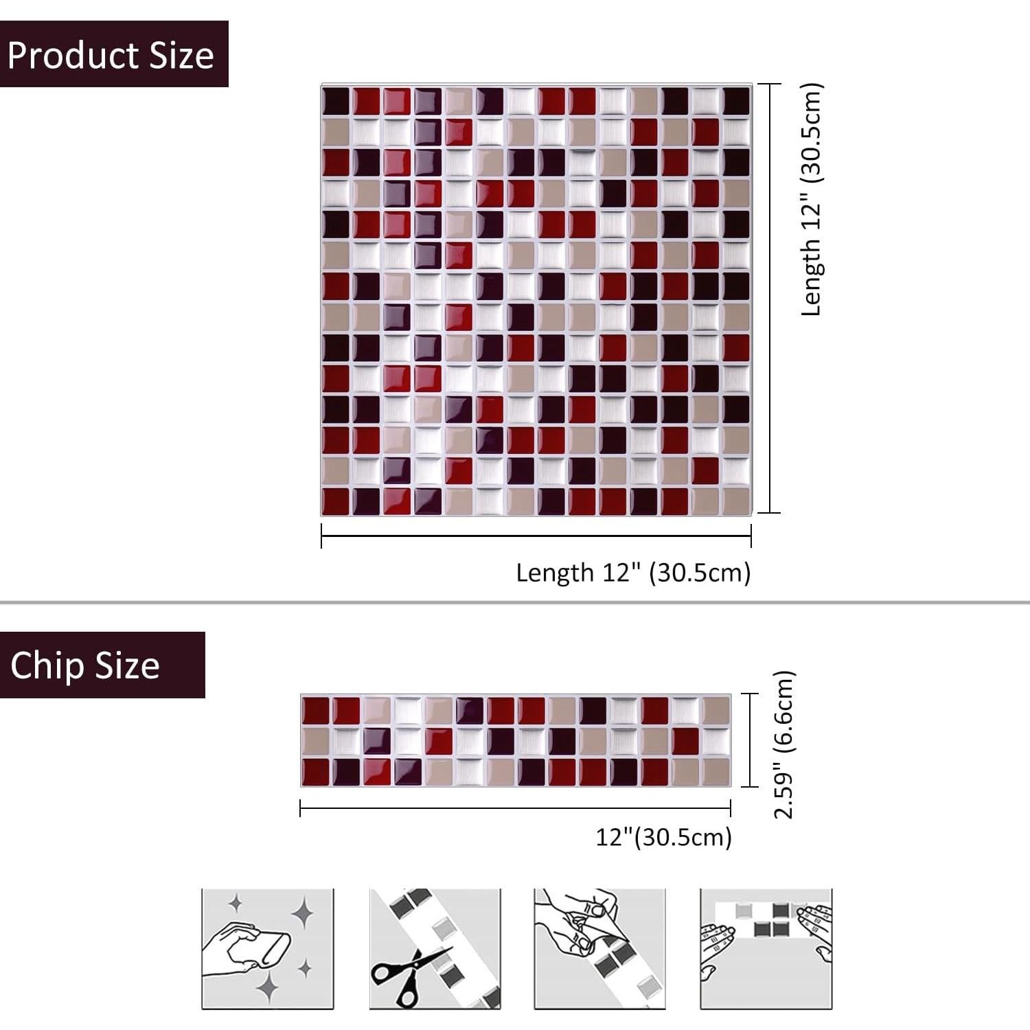 Azulejos Autoadhesivos Alwayspon 10 Hojas 30.5x30.5cm 3D Rojo Vino