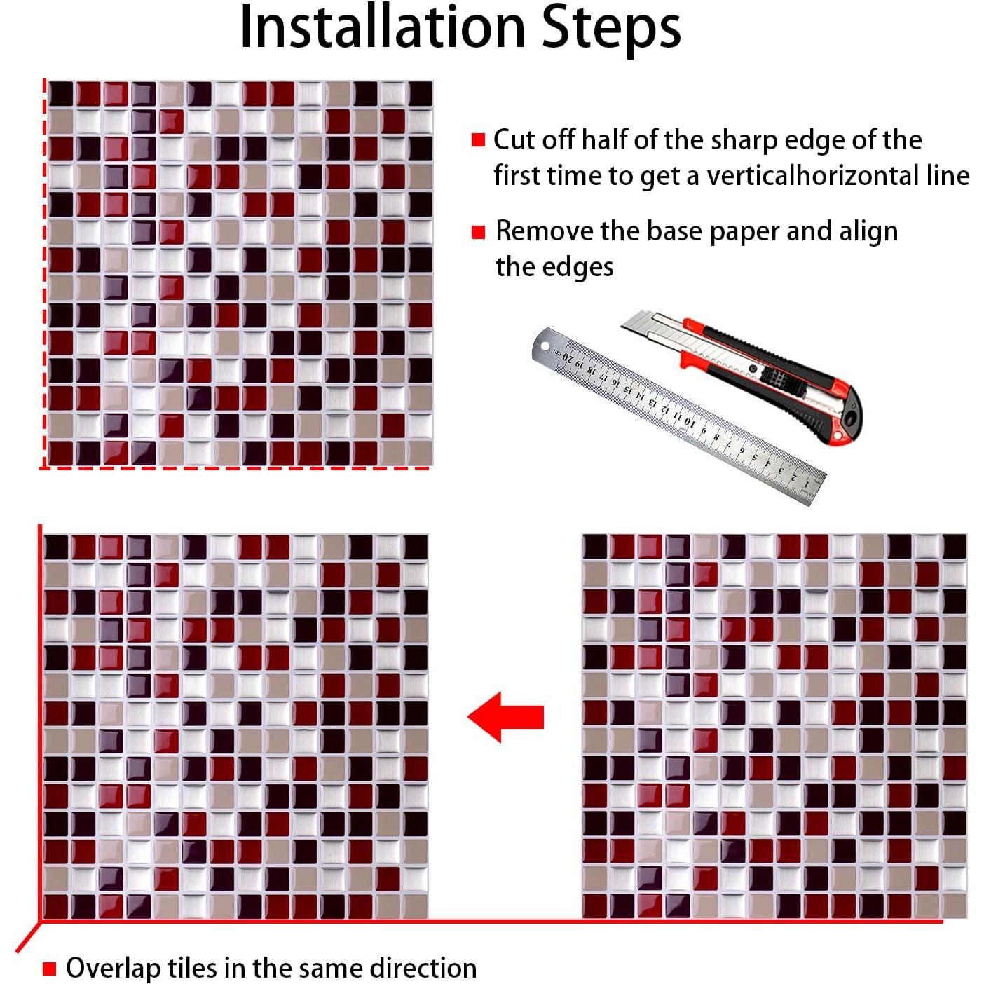 Azulejos Autoadhesivos Alwayspon 10 Hojas 30.5x30.5cm 3D Rojo Vino