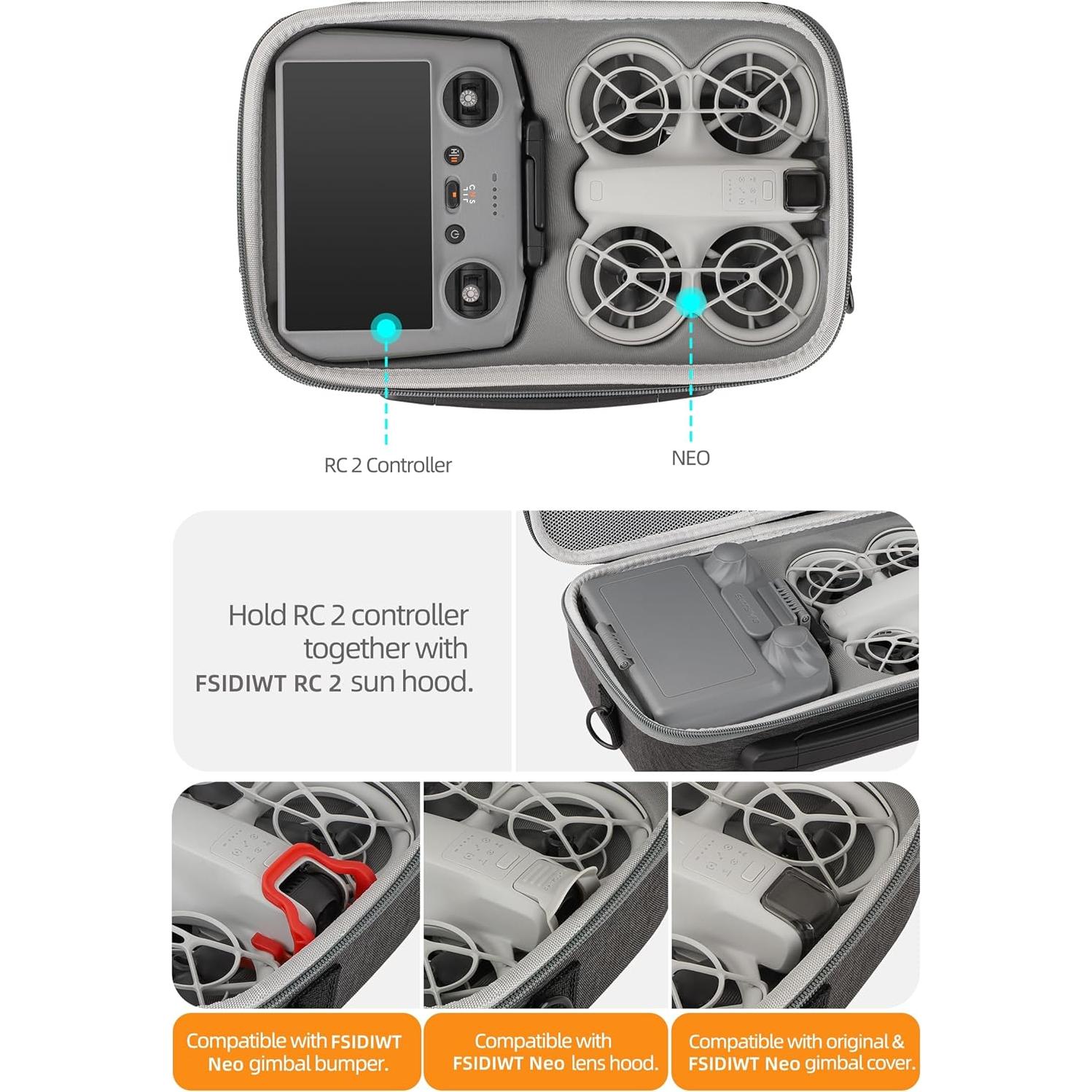 Funda de Viaje Portátil FSIDIWT para Drone DJI Neo y Controlador RC 2